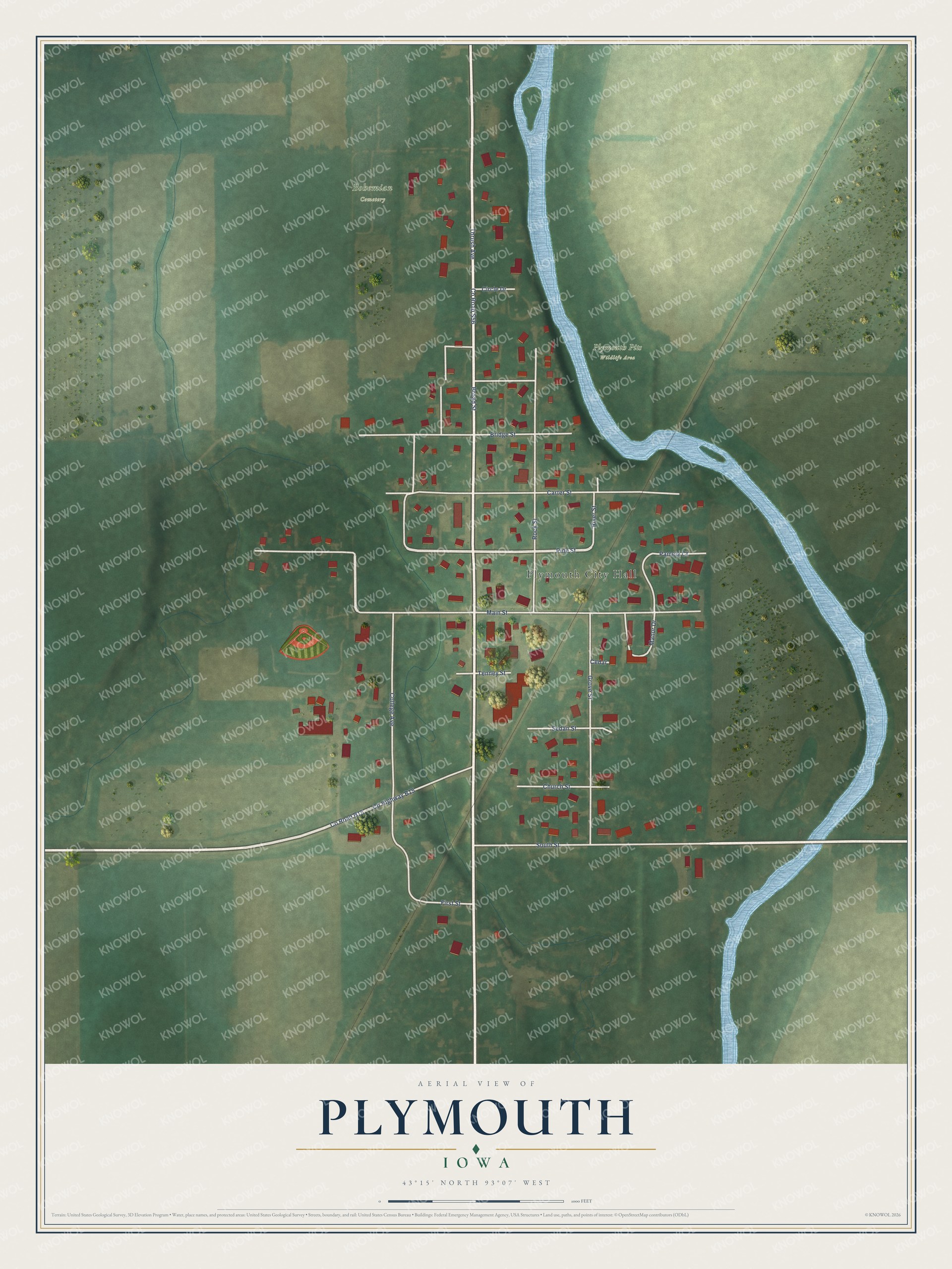 Watermarked full-map preview of Plymouth, Iowa