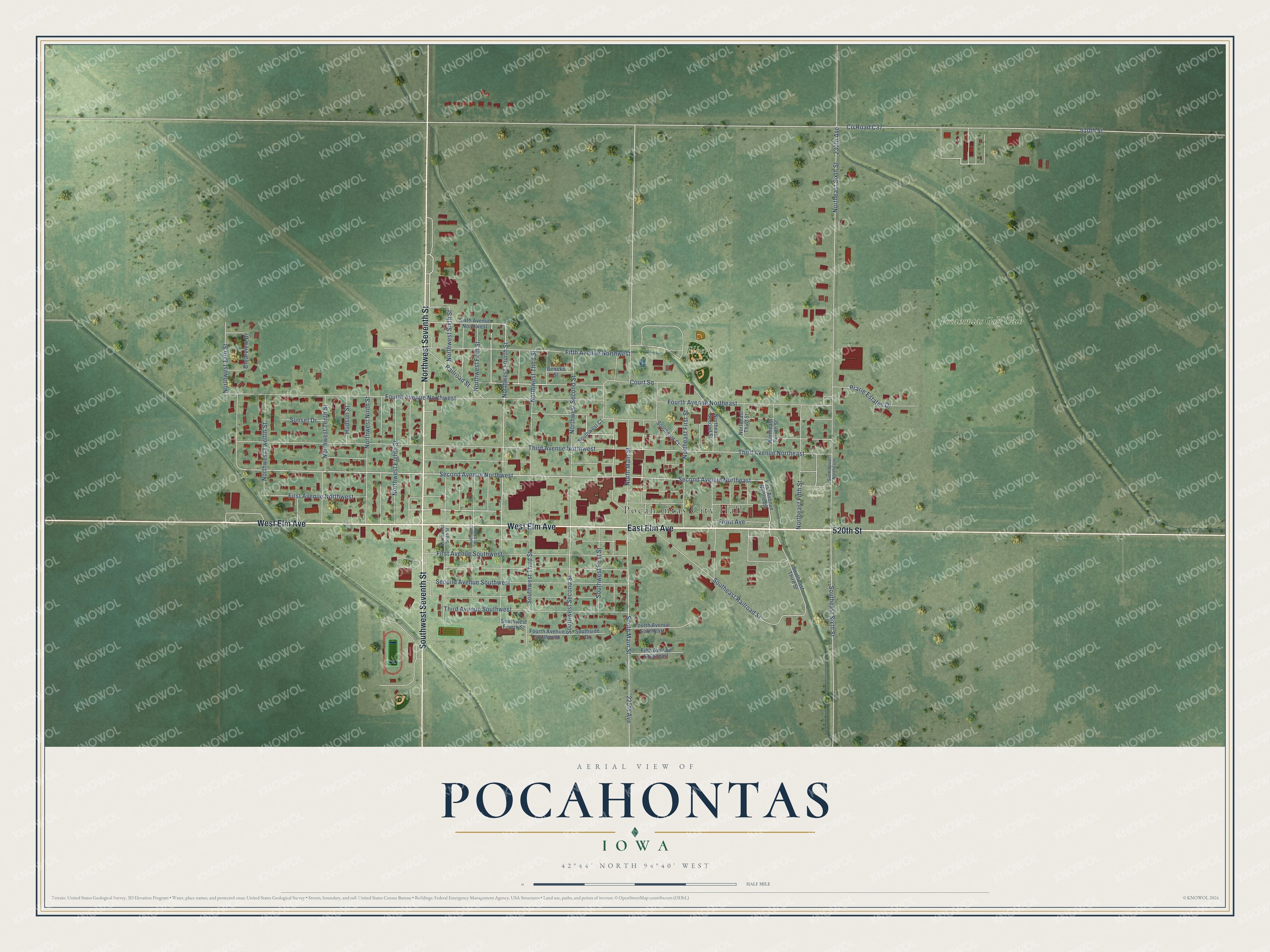Watermarked full-map preview of Pocahontas, Iowa