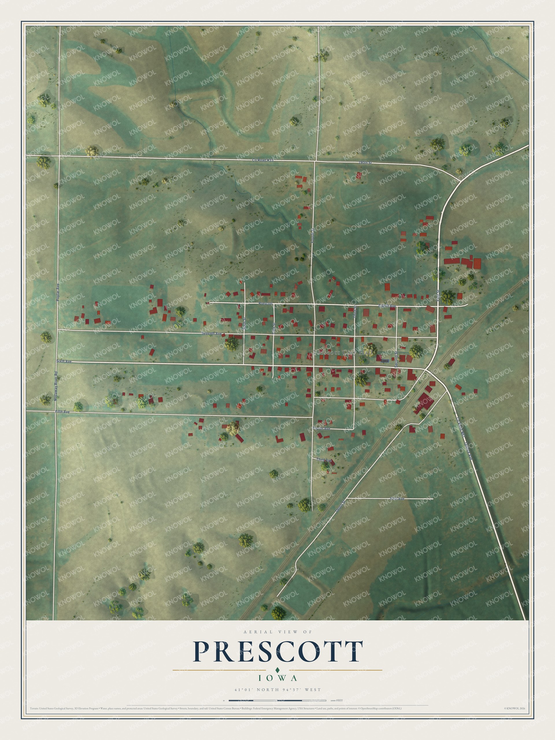 Watermarked full-map preview of Prescott, Iowa