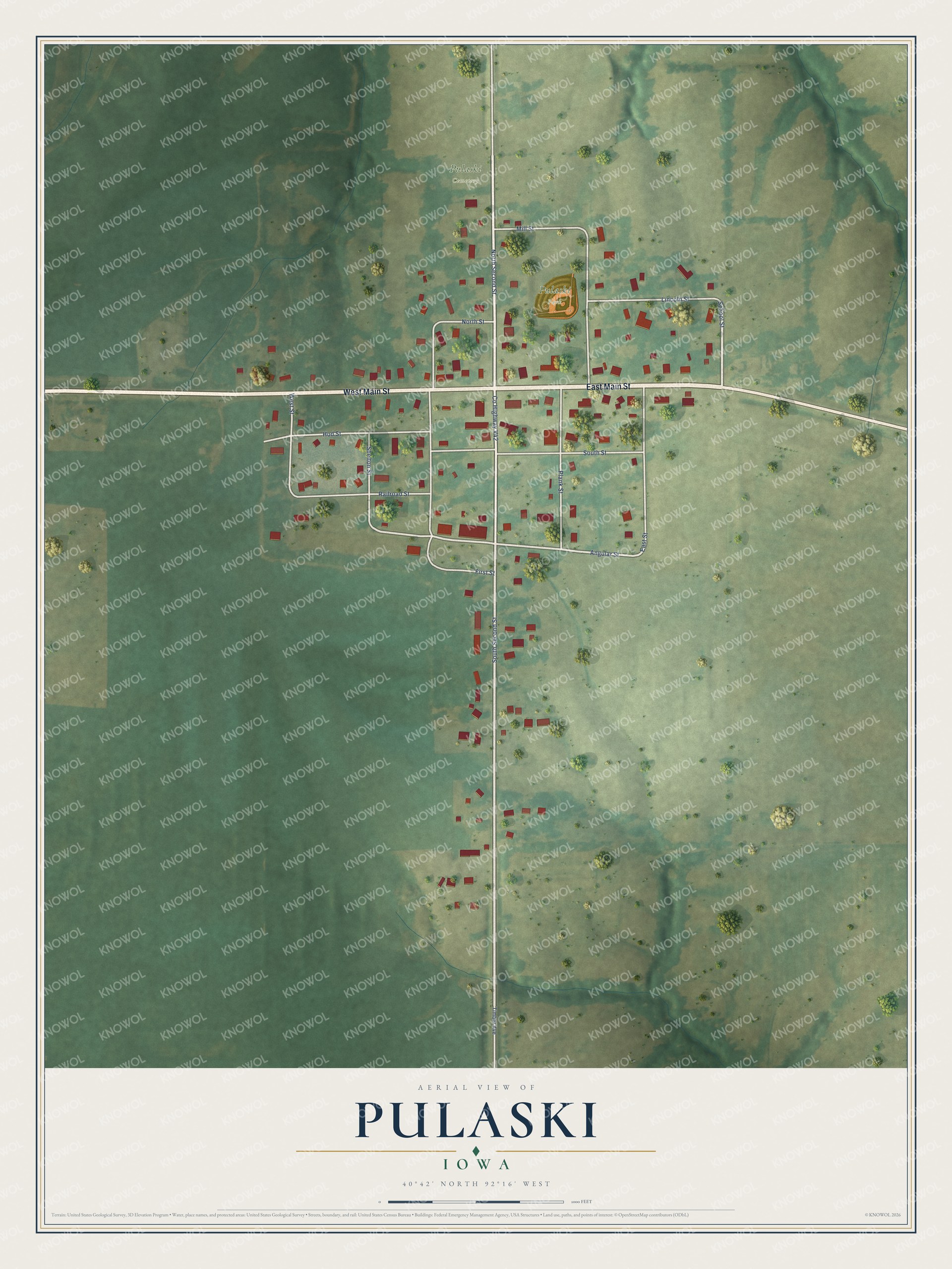 Watermarked full-map preview of Pulaski, Iowa