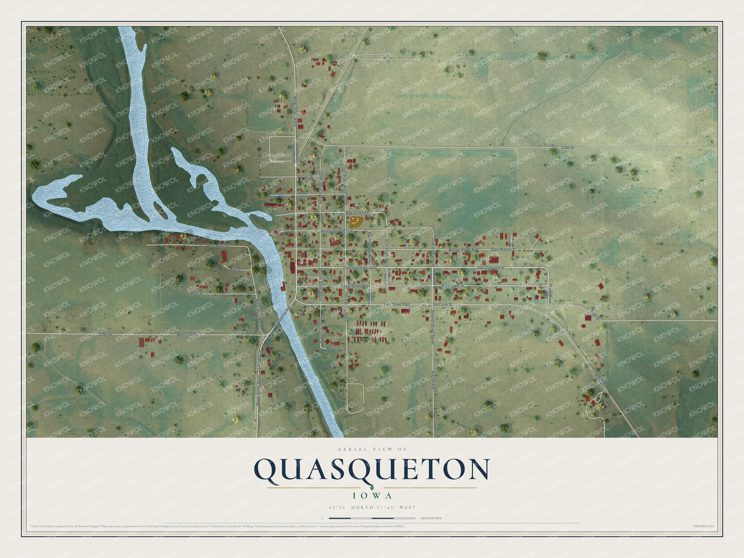 Watermarked full-map preview of Quasqueton, Iowa