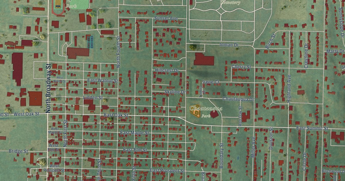 Map of Red Oak, Iowa in 2026