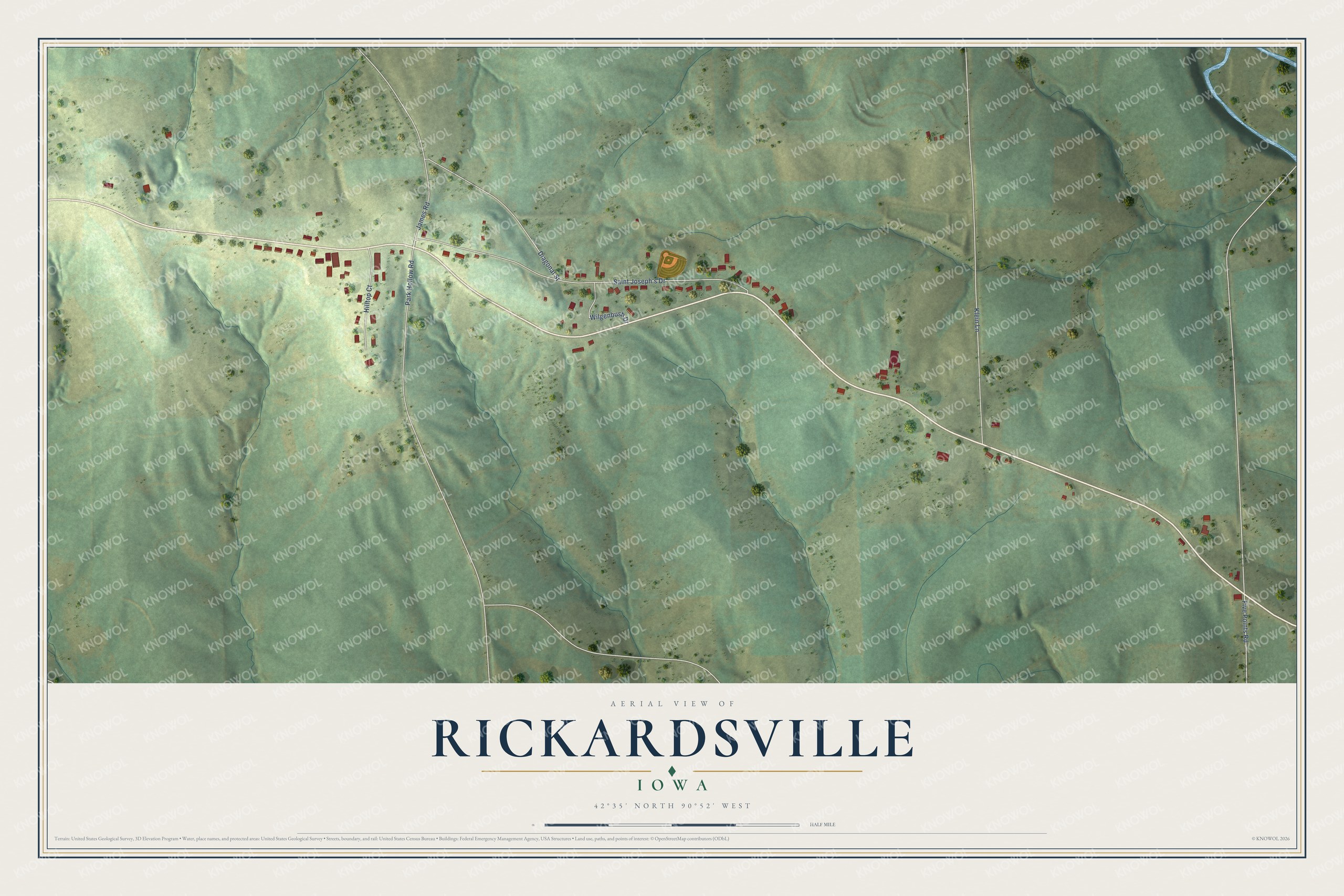 Watermarked full-map preview of Rickardsville, Iowa