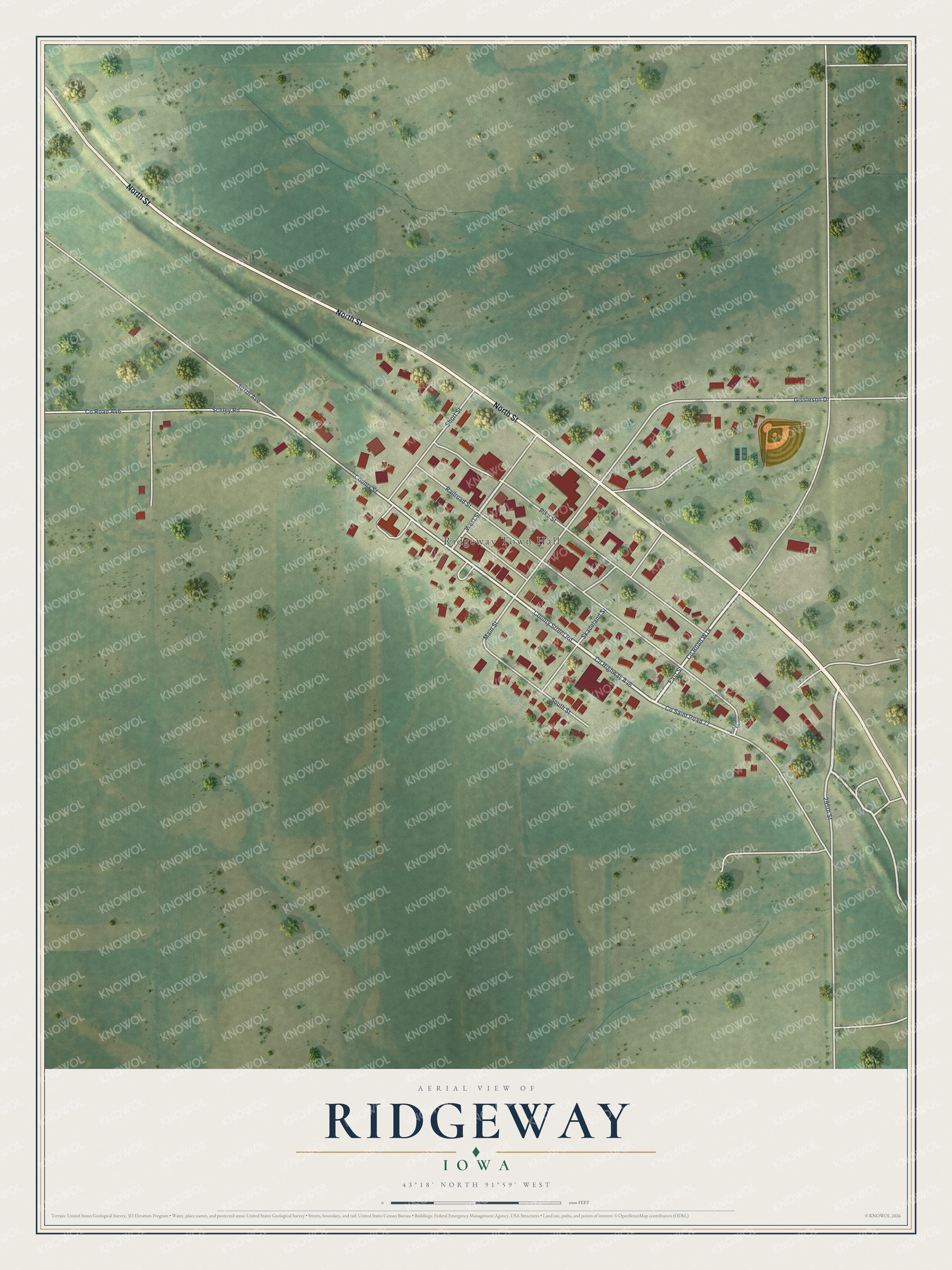 Watermarked full-map preview of Ridgeway, Iowa