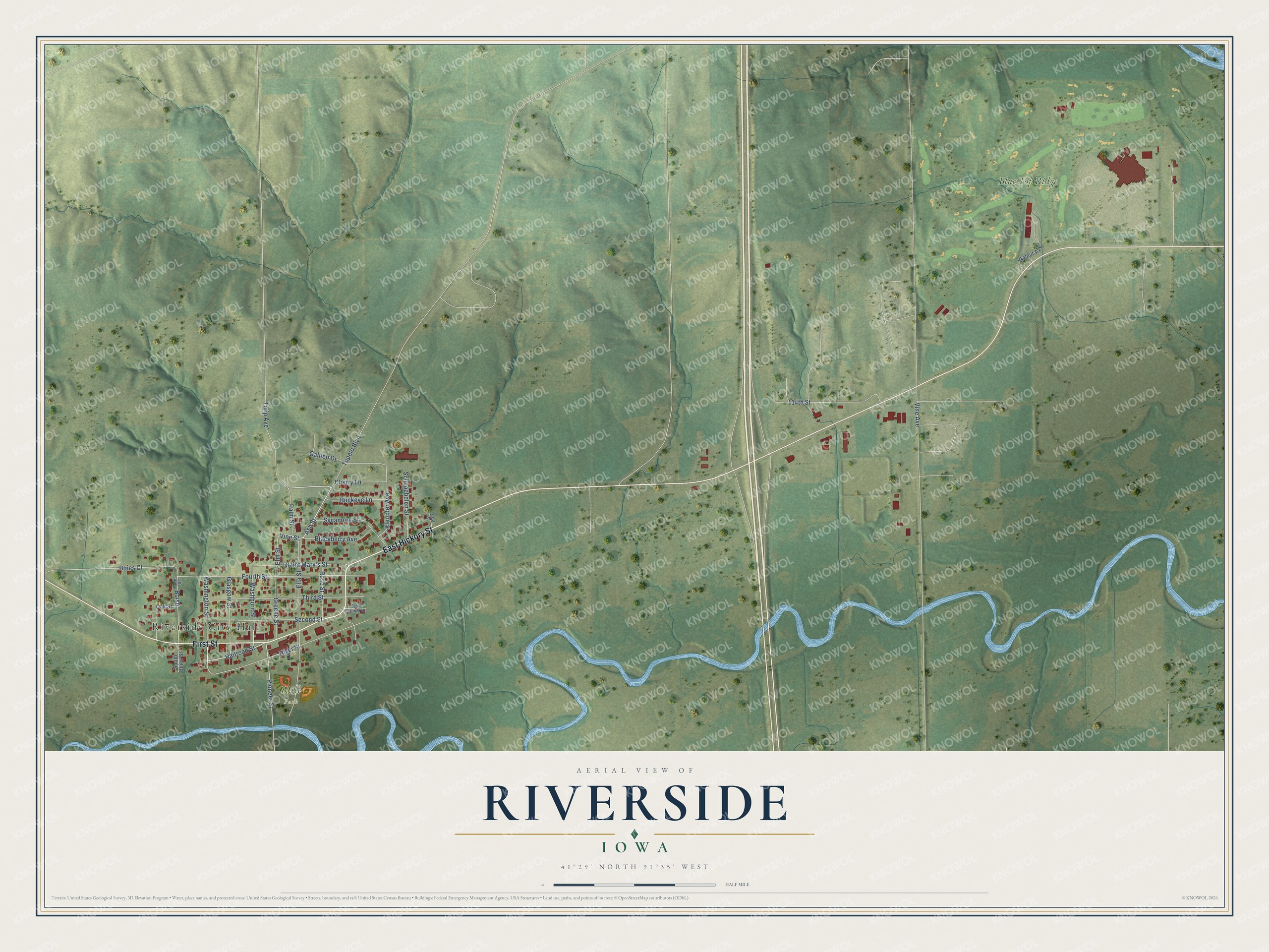 Watermarked full-map preview of Riverside, Iowa