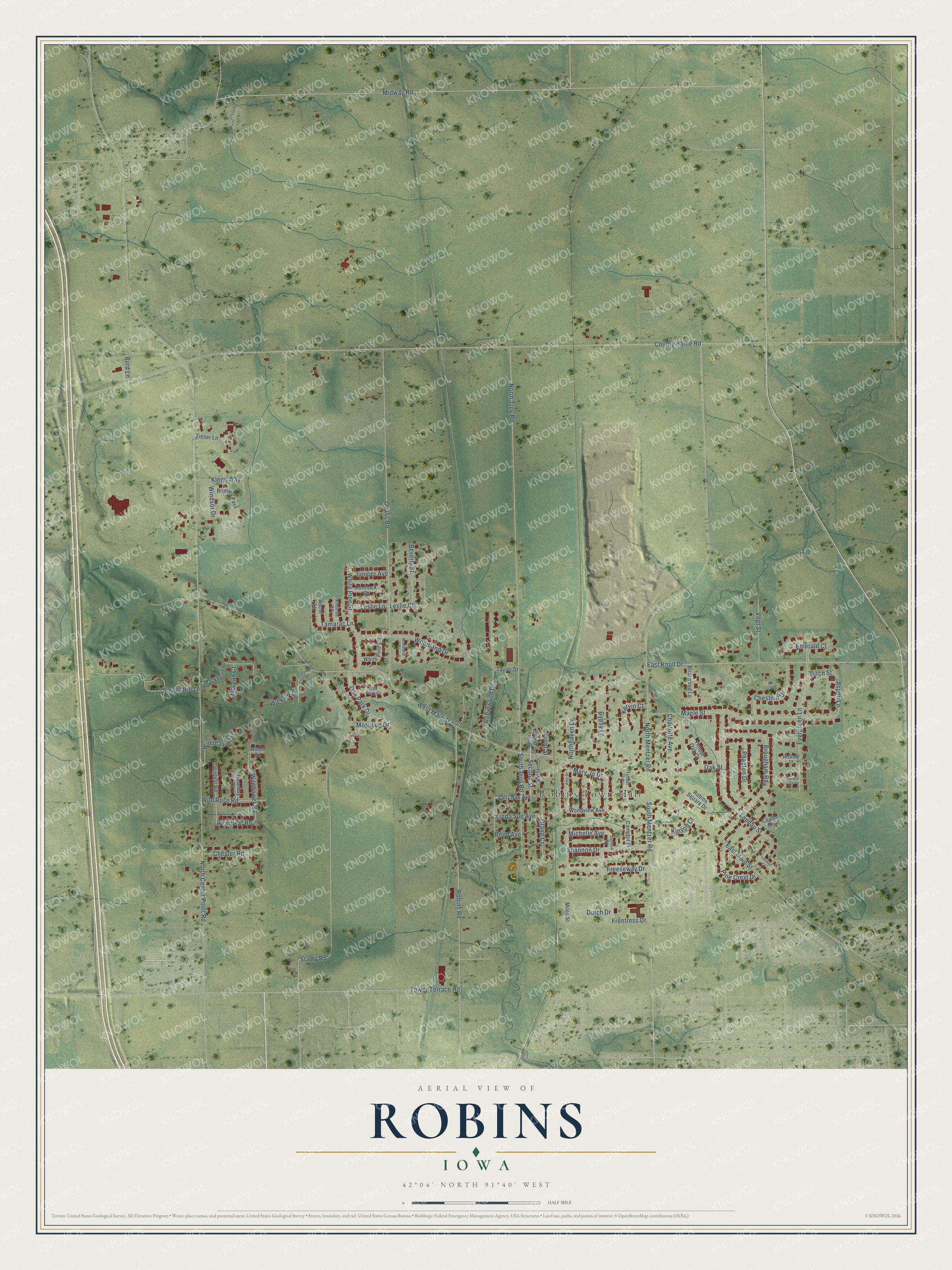 Watermarked full-map preview of Robins, Iowa