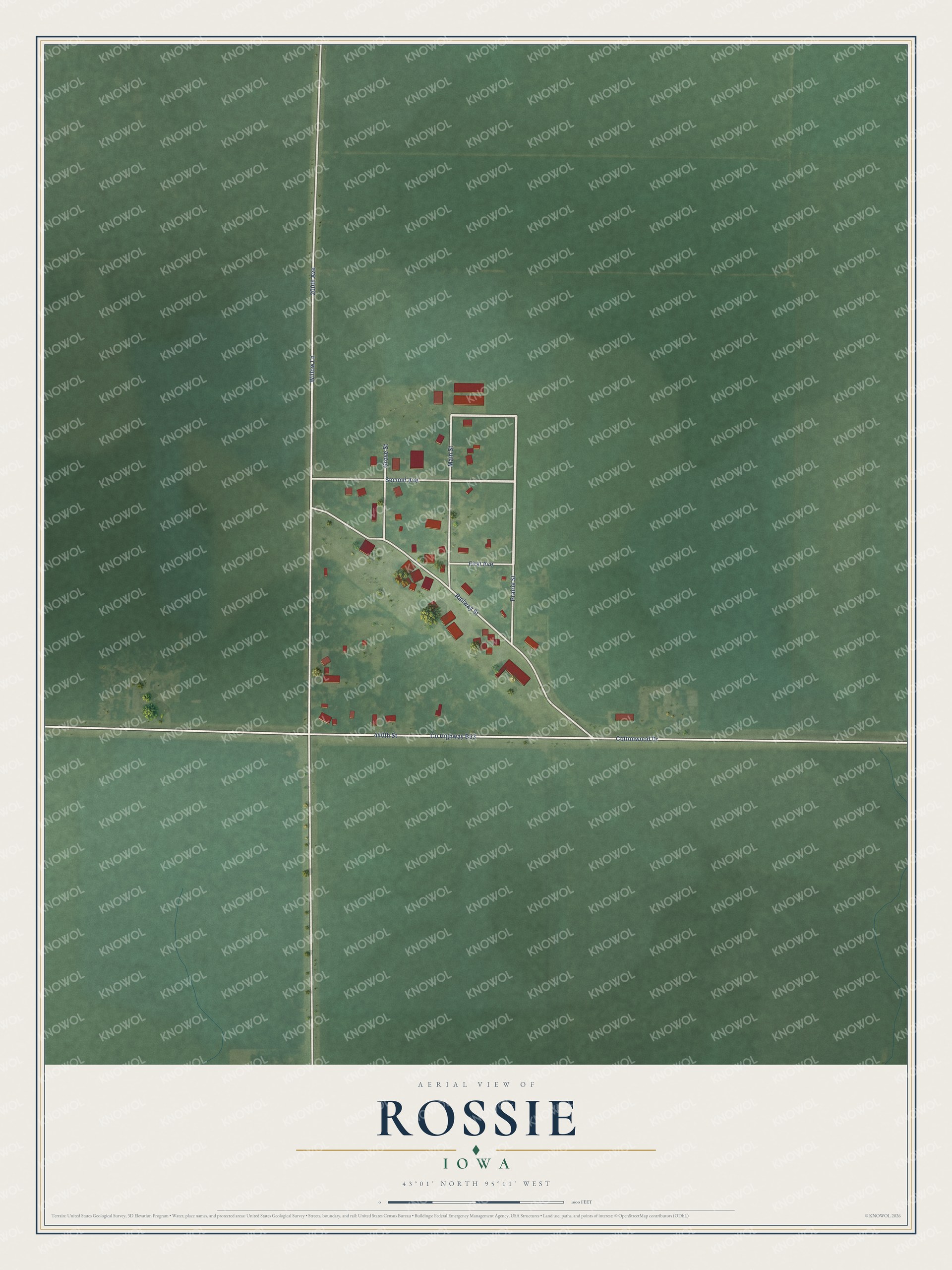 Watermarked full-map preview of Rossie, Iowa