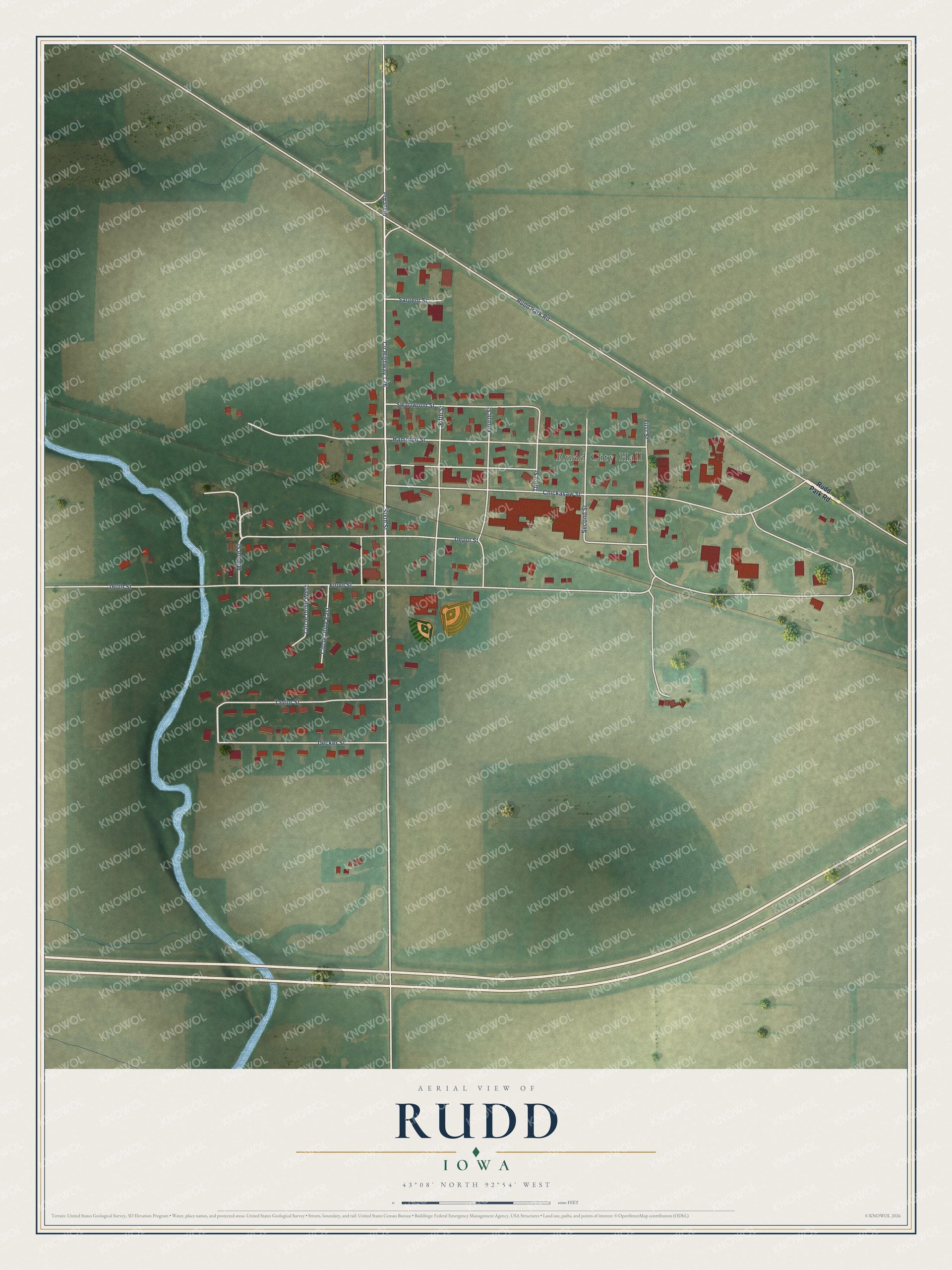 Watermarked full-map preview of Rudd, Iowa