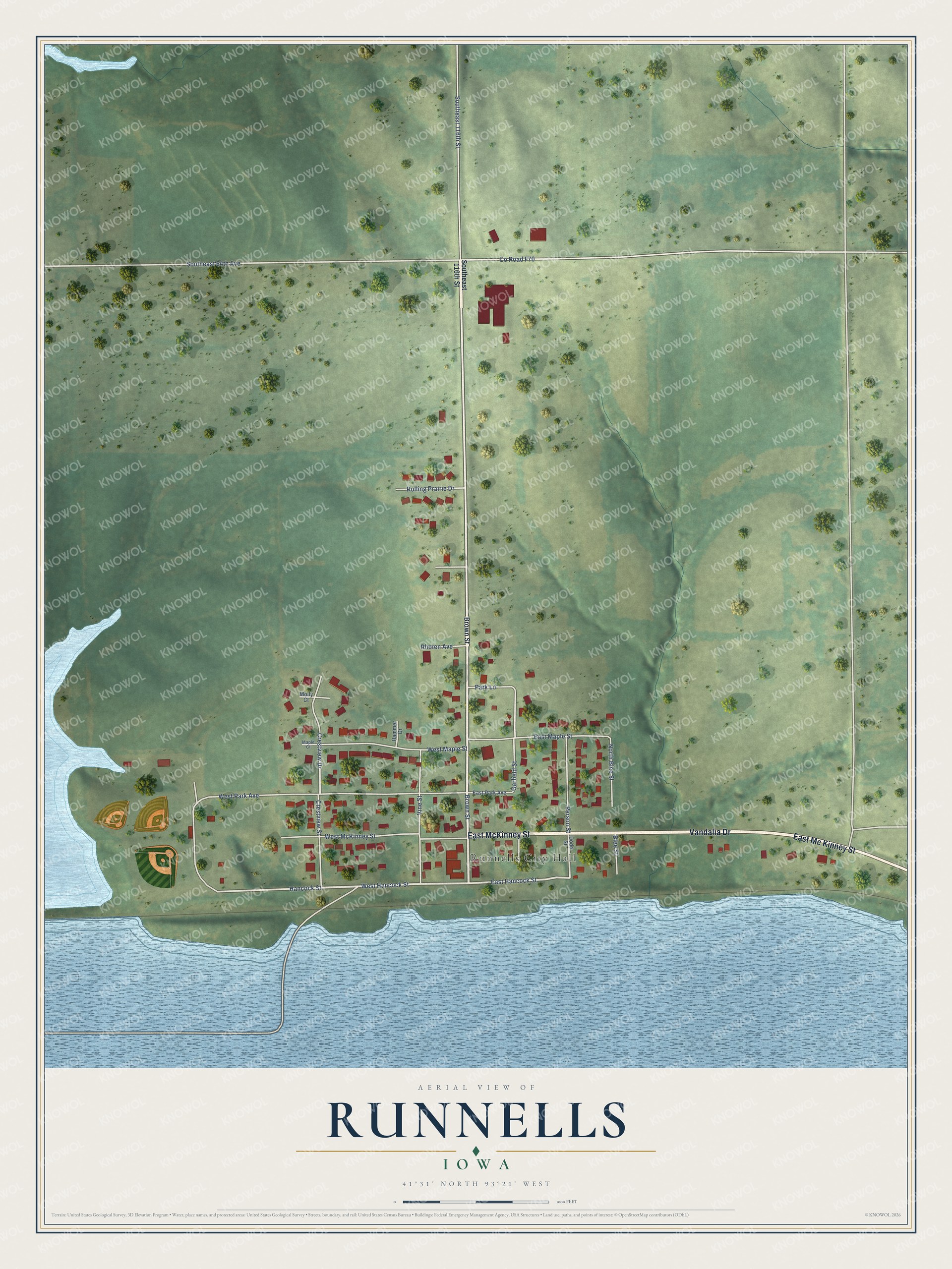 Watermarked full-map preview of Runnells, Iowa