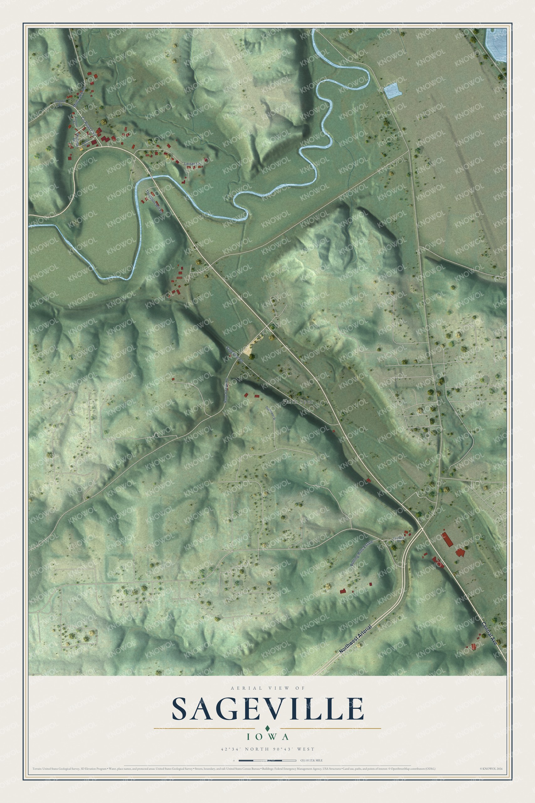 Watermarked full-map preview of Sageville, Iowa