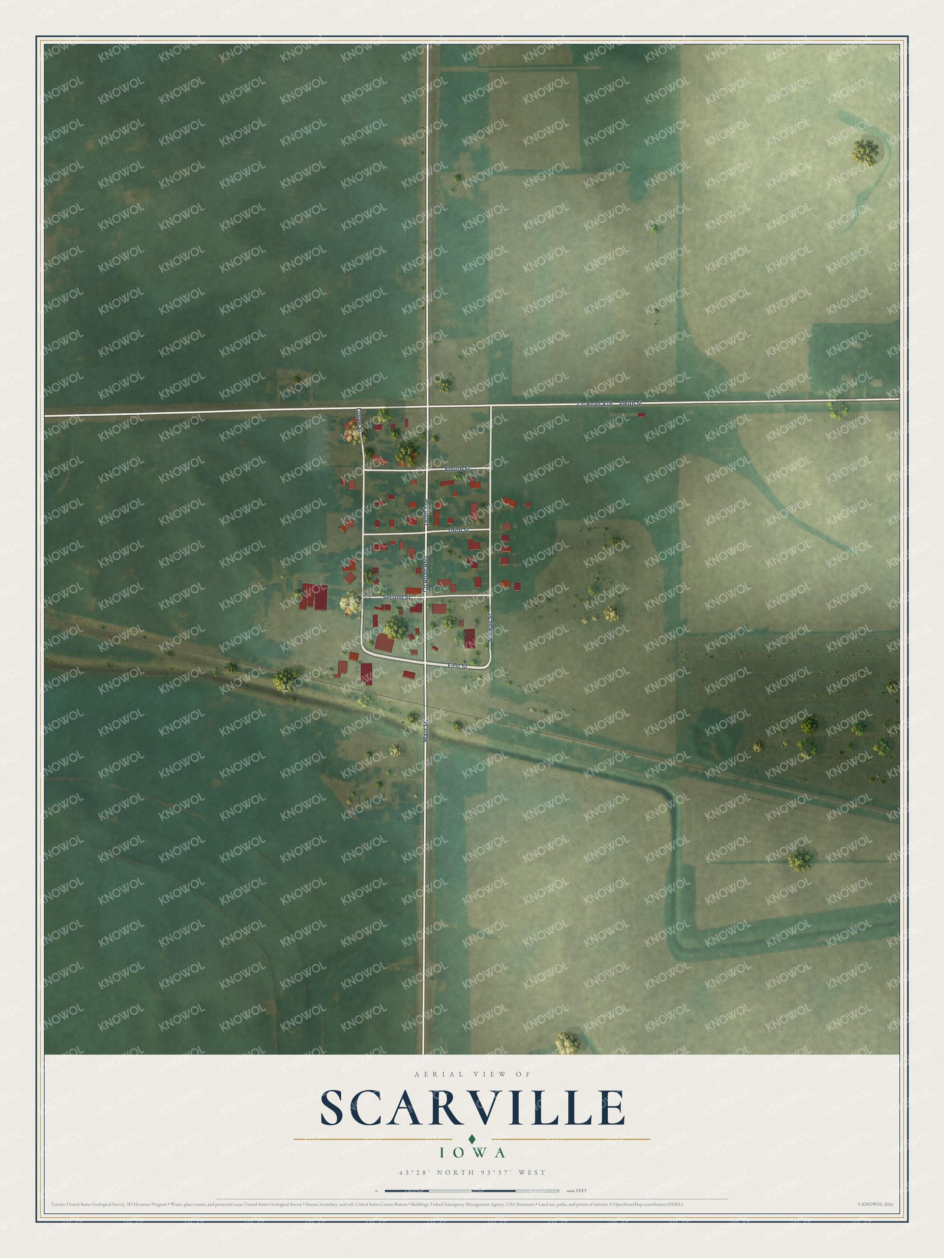 Watermarked full-map preview of Scarville, Iowa