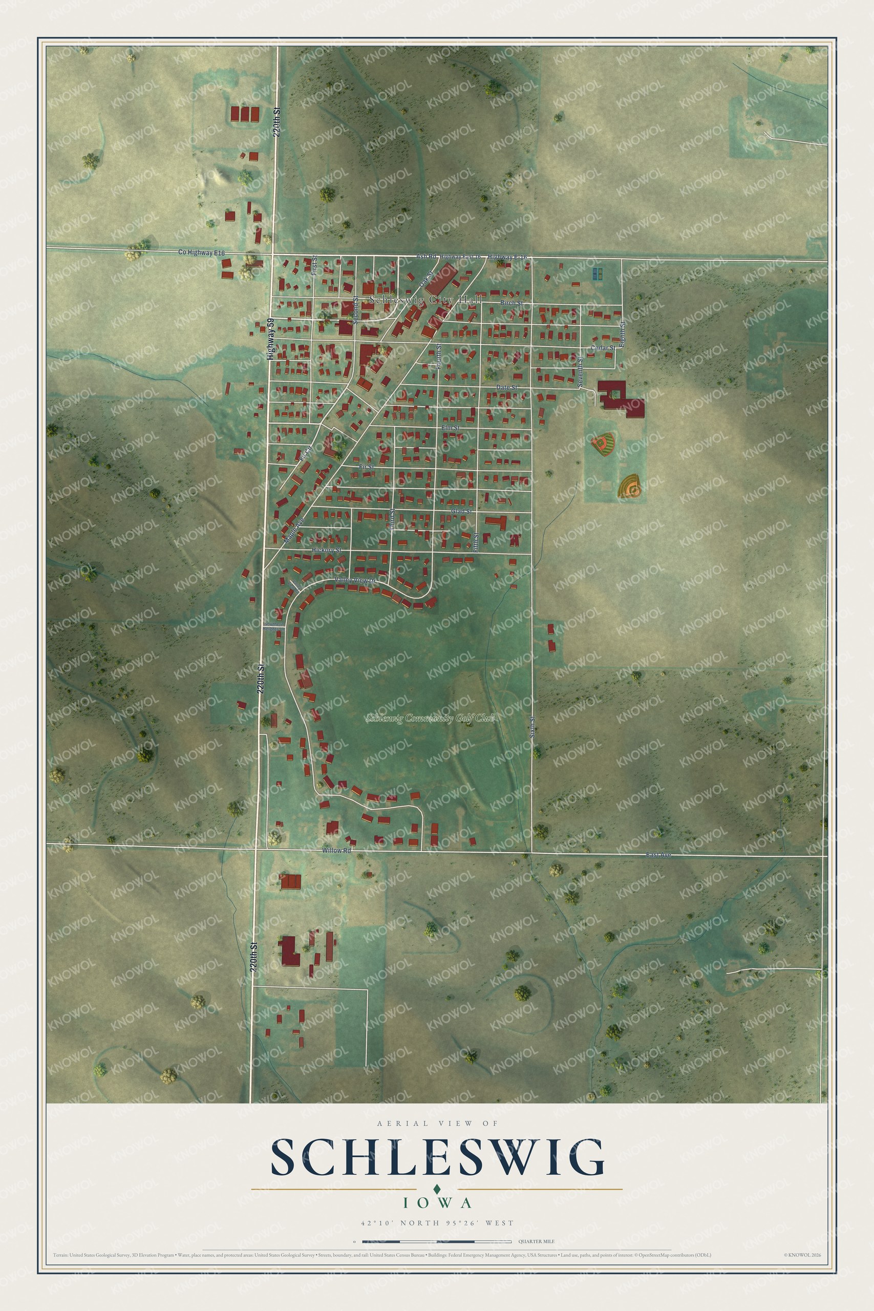Watermarked full-map preview of Schleswig, Iowa