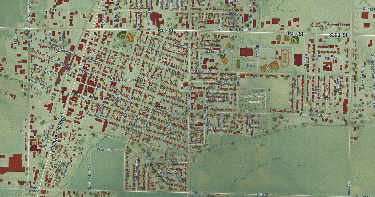 Map of Sheldon, Iowa in 2026