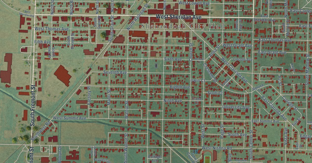 Map of Shenandoah, Iowa in 2026