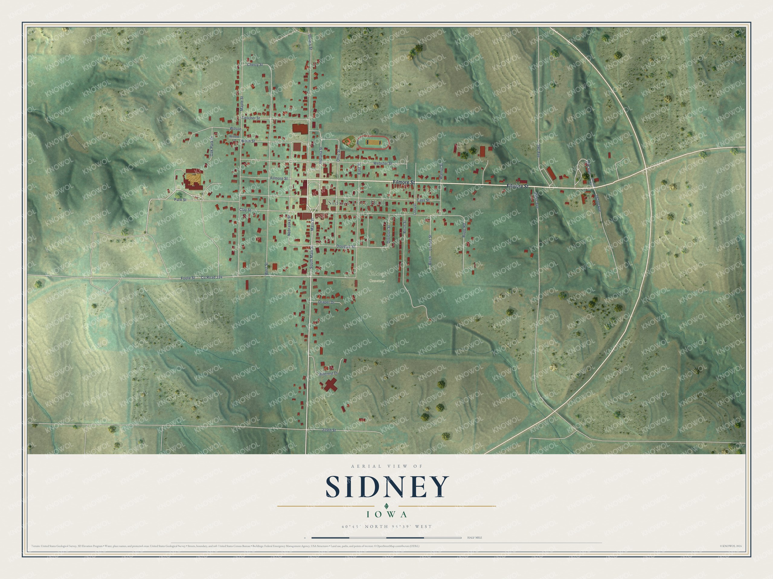 Watermarked full-map preview of Sidney, Iowa