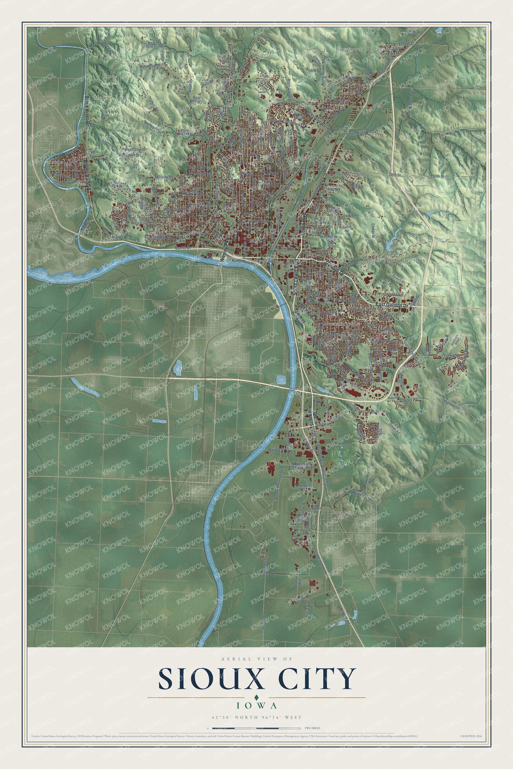 Watermarked full-map preview of Sioux City, Iowa