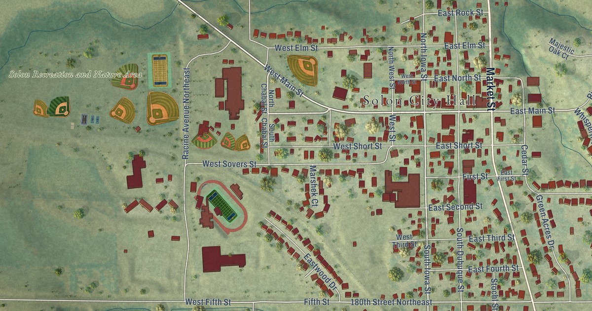 Map of Solon, Iowa in 2026