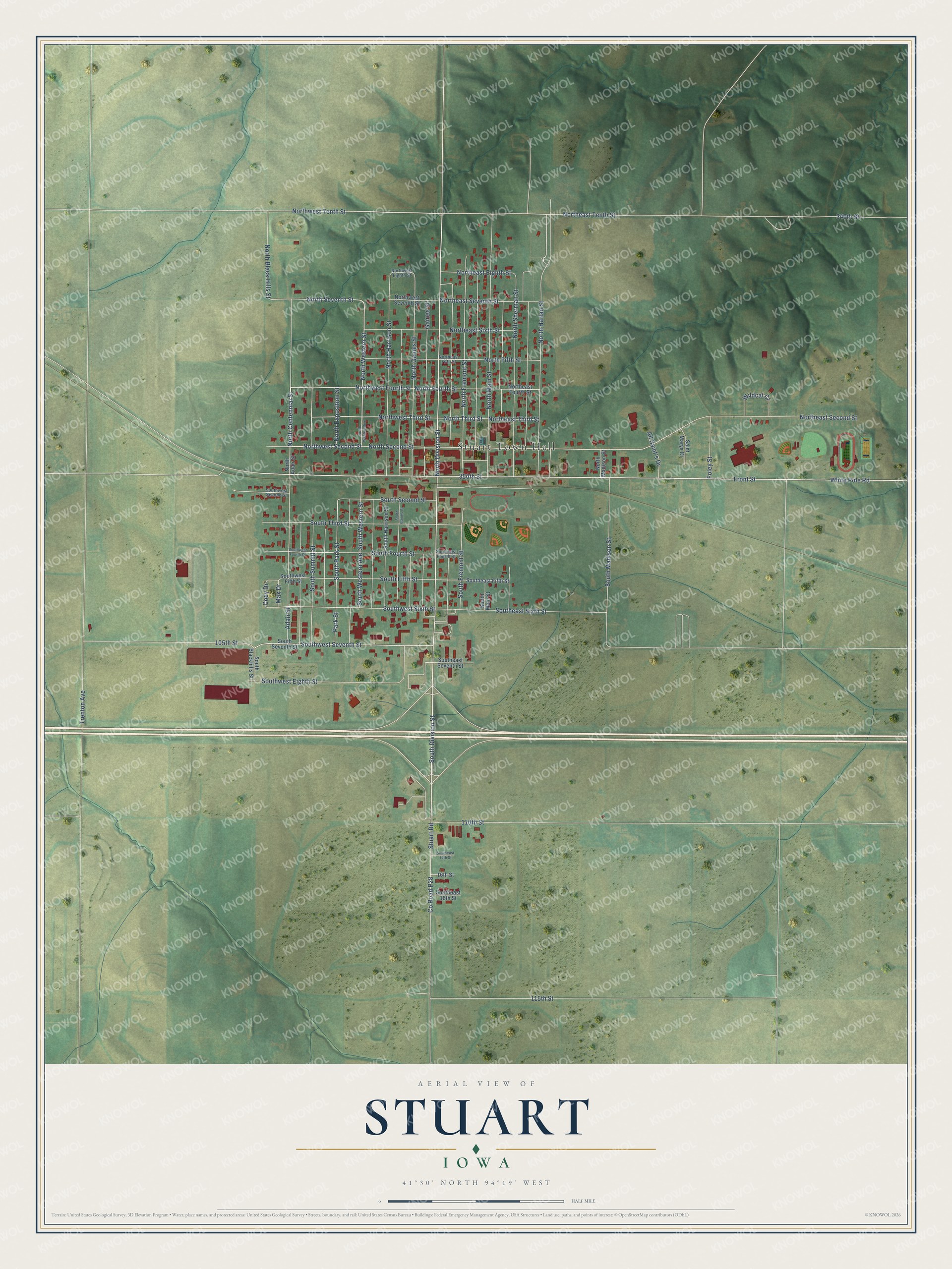 Watermarked full-map preview of Stuart, Iowa