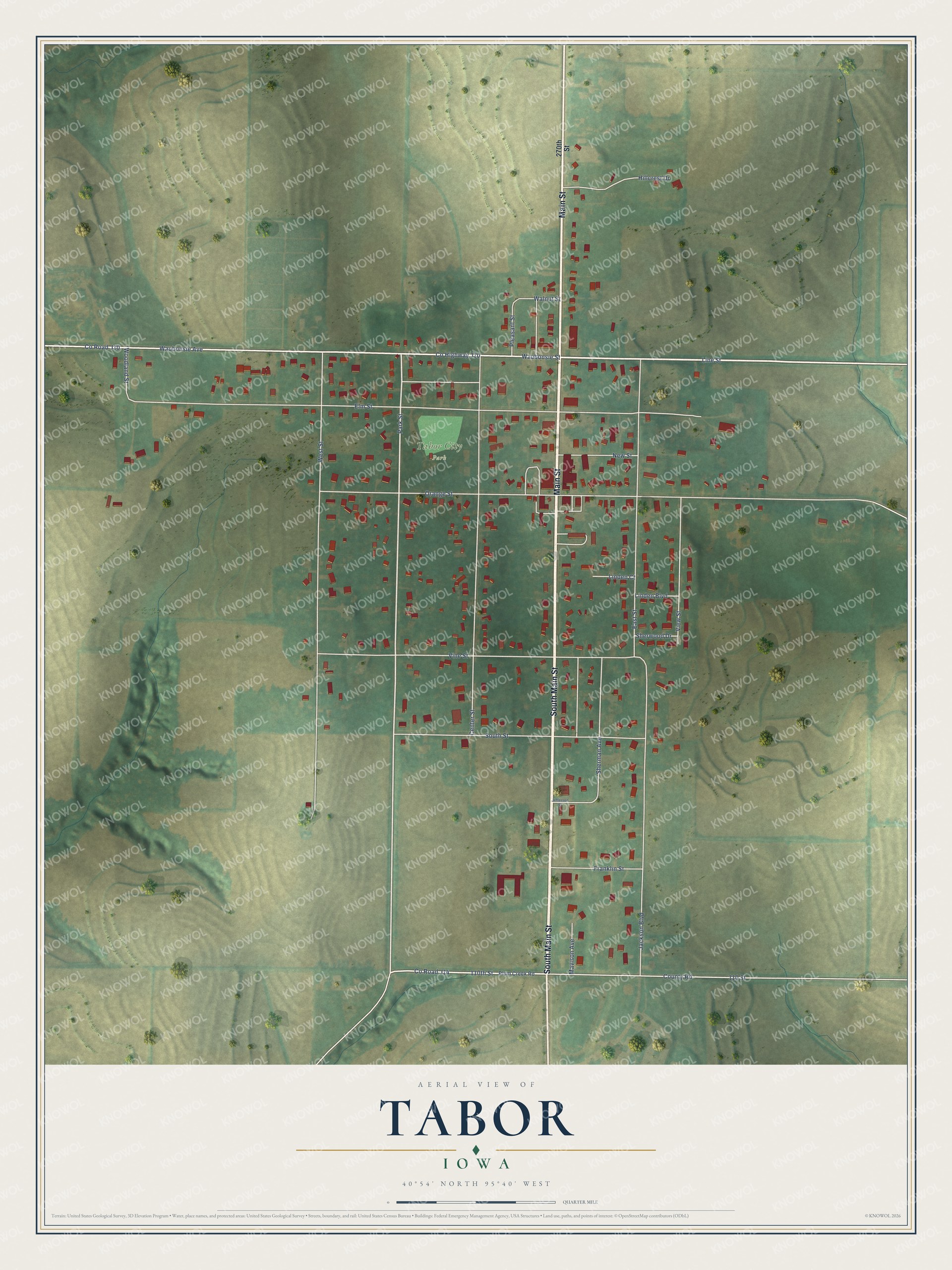 Watermarked full-map preview of Tabor, Iowa