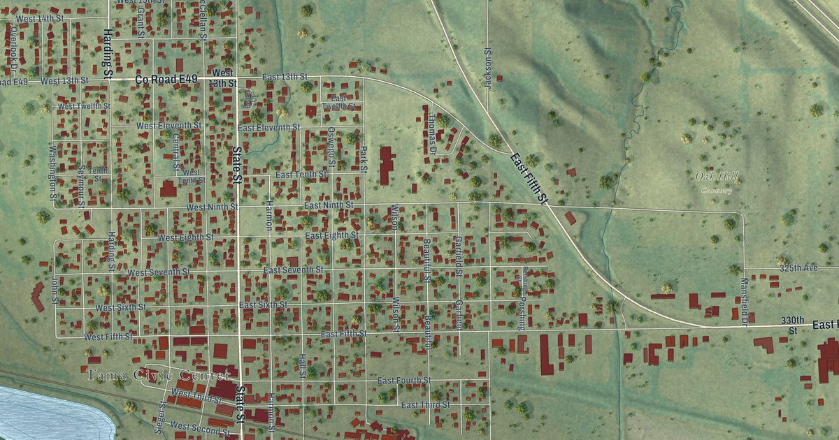 Map of Tama, Iowa in 2026