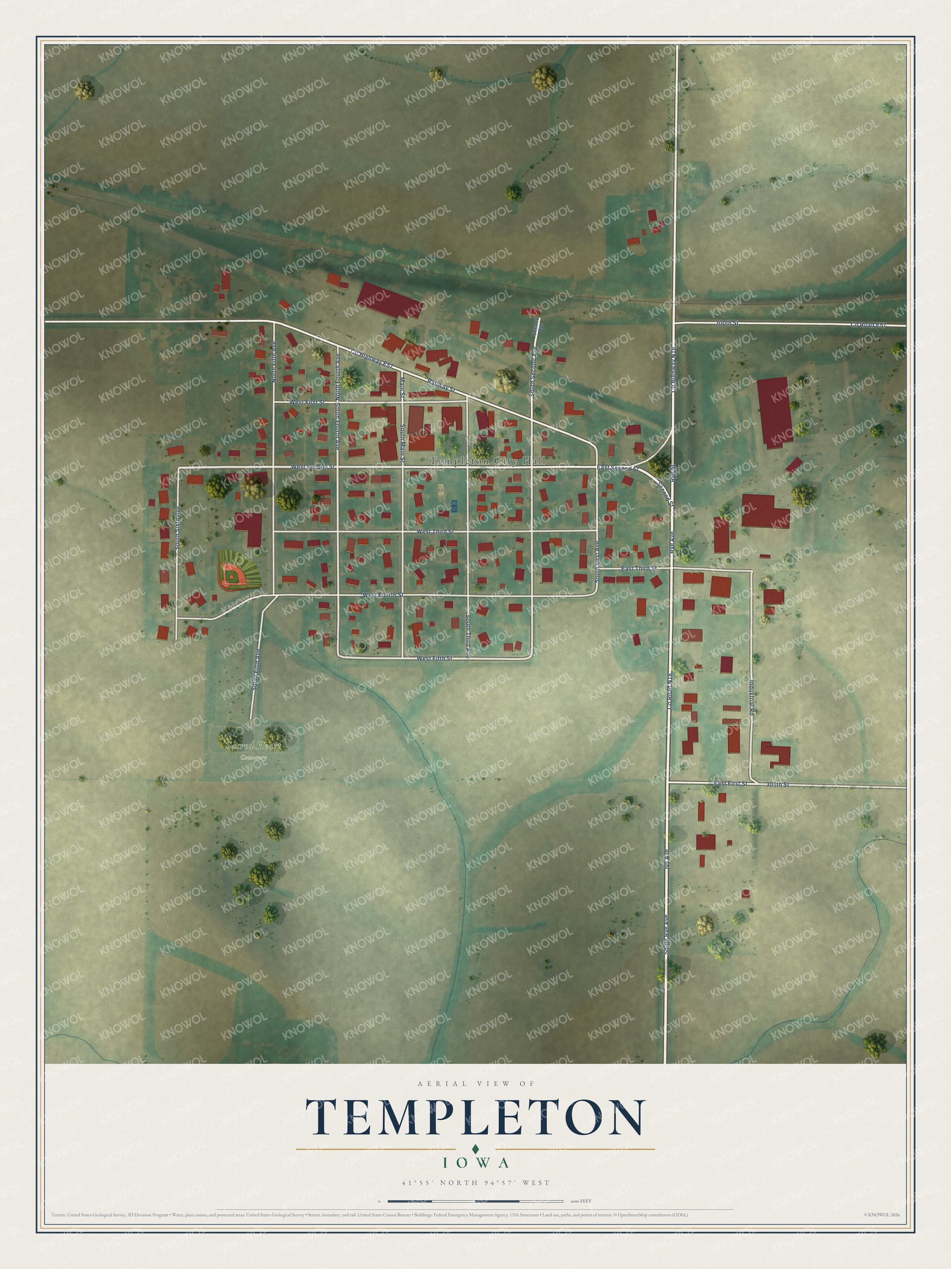 Watermarked full-map preview of Templeton, Iowa