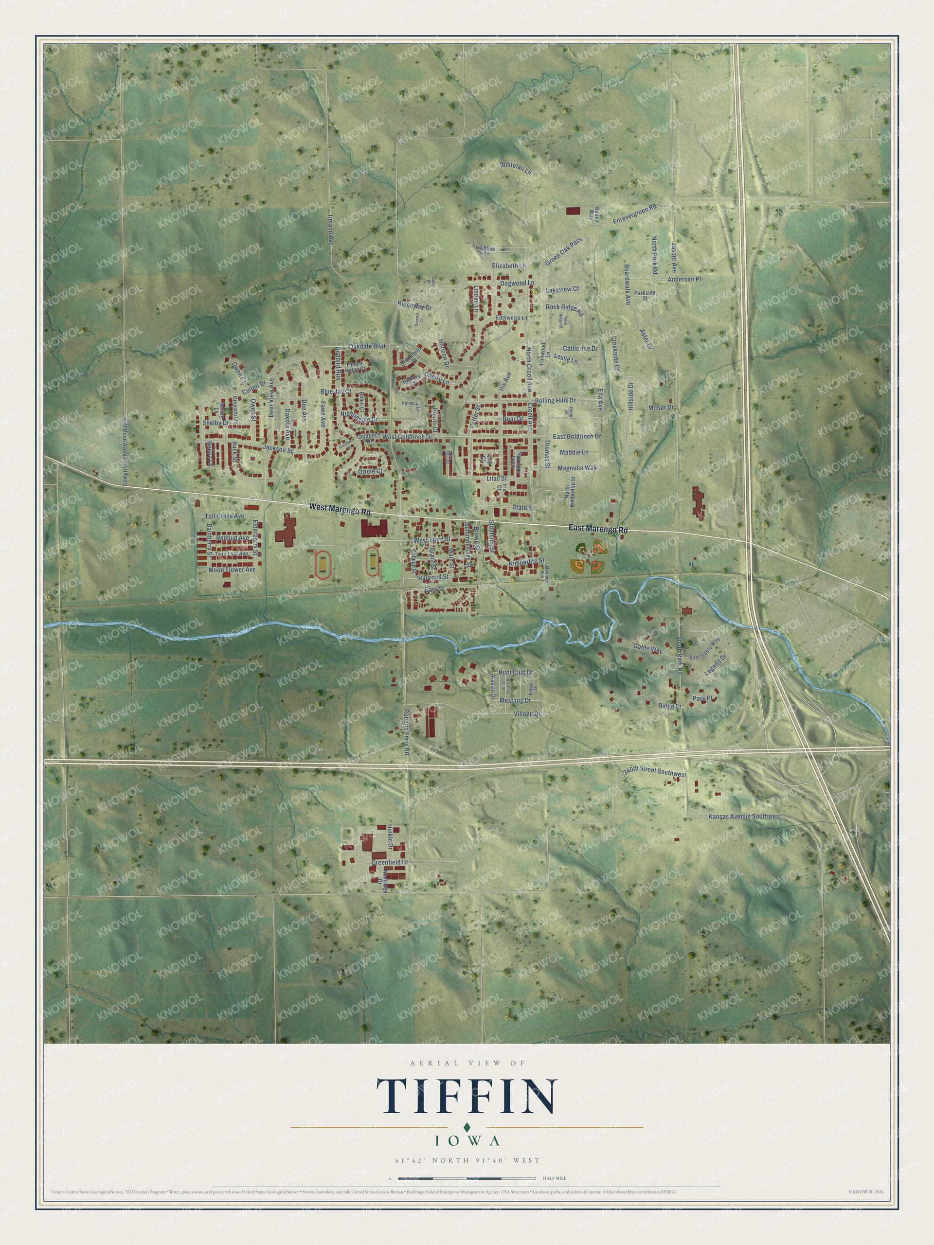 Watermarked full-map preview of Tiffin, Iowa