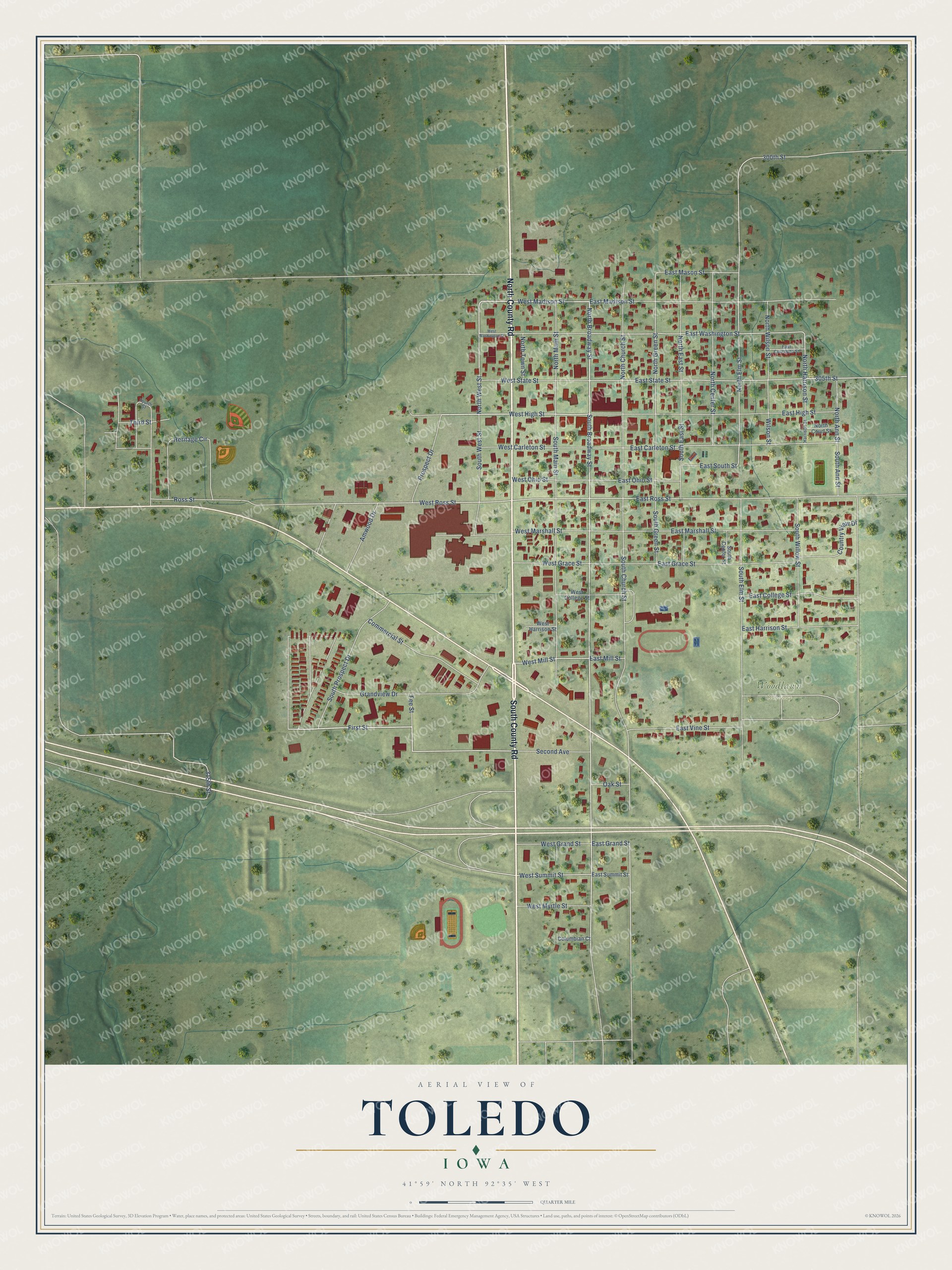 Watermarked full-map preview of Toledo, Iowa