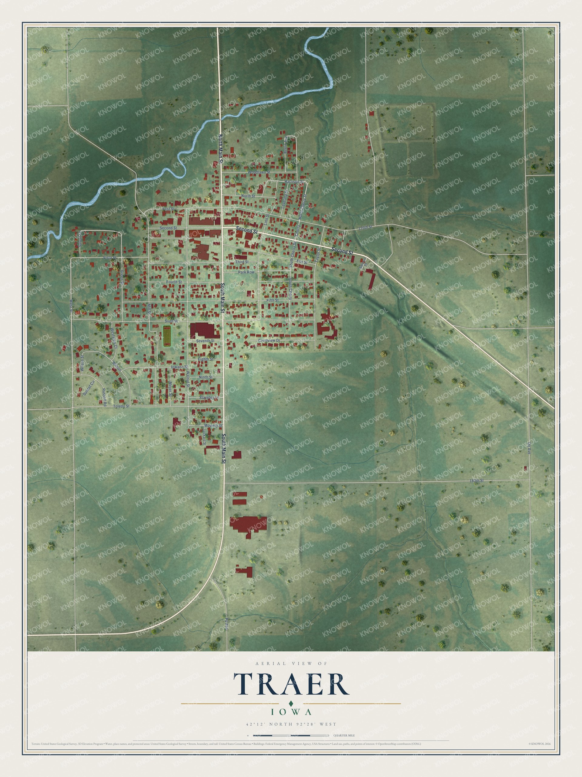 Watermarked full-map preview of Traer, Iowa