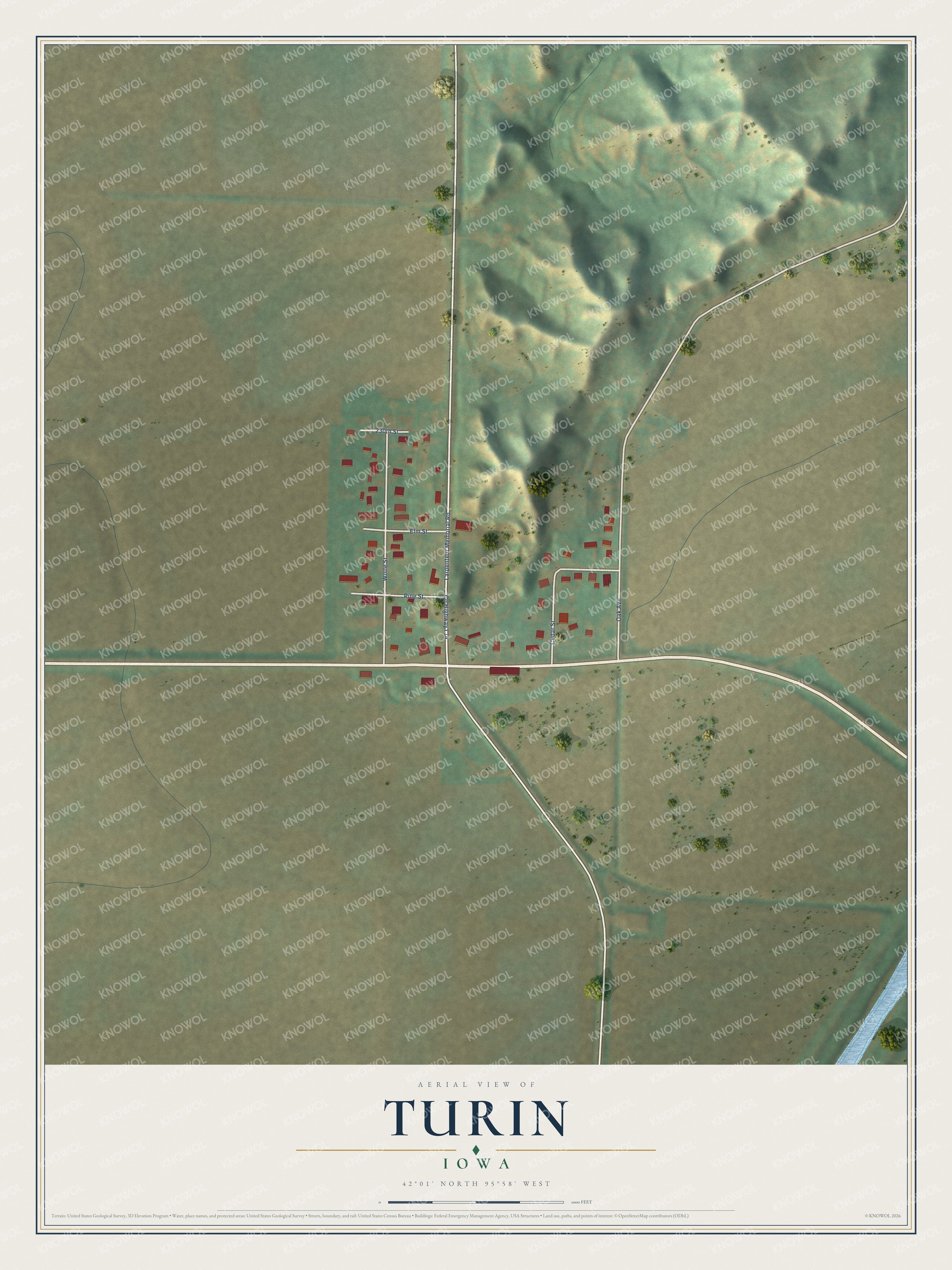 Watermarked full-map preview of Turin, Iowa