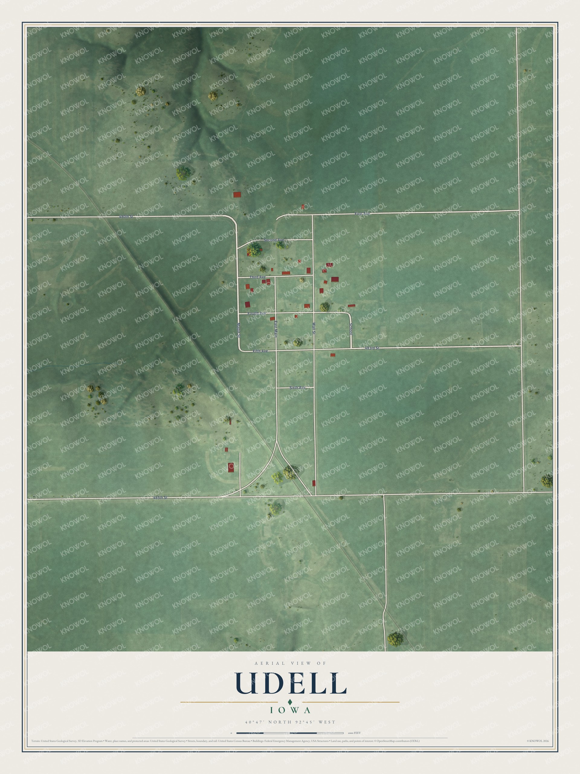 Watermarked full-map preview of Udell, Iowa