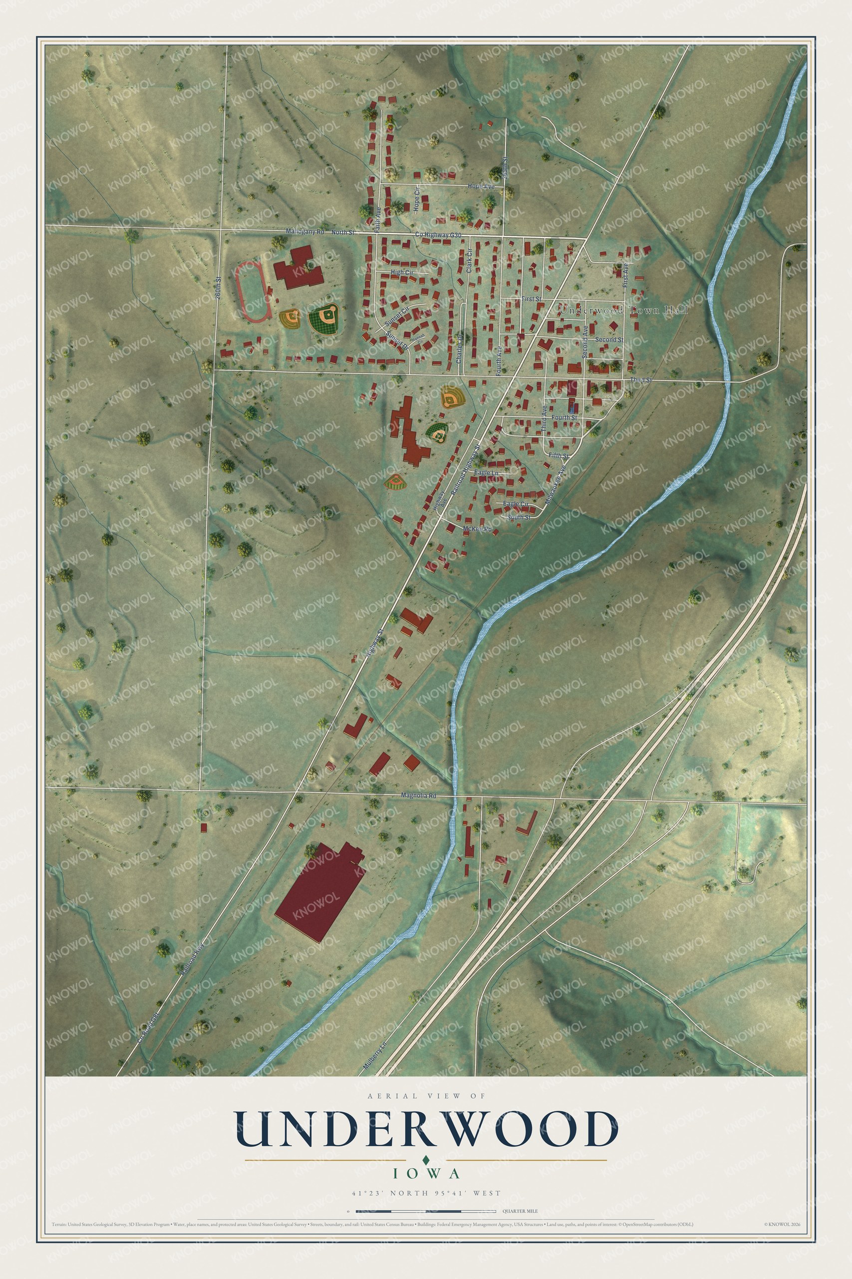 Watermarked full-map preview of Underwood, Iowa