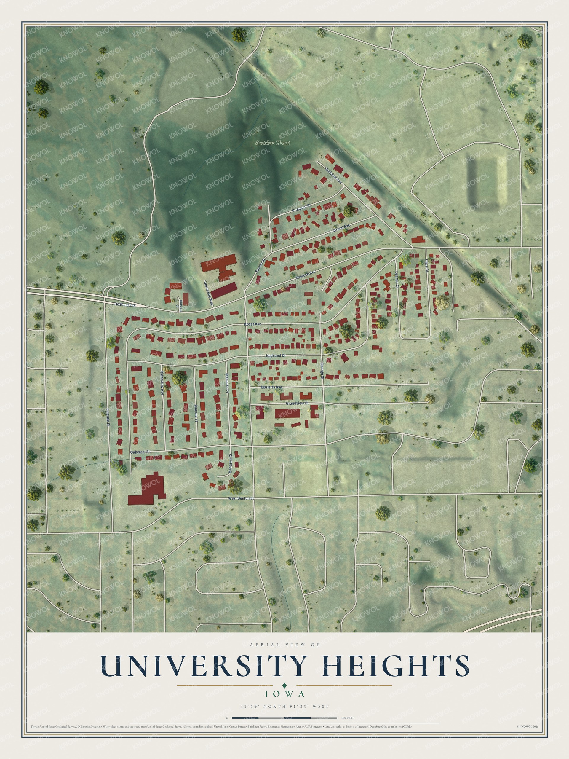 Watermarked full-map preview of University Heights, Iowa