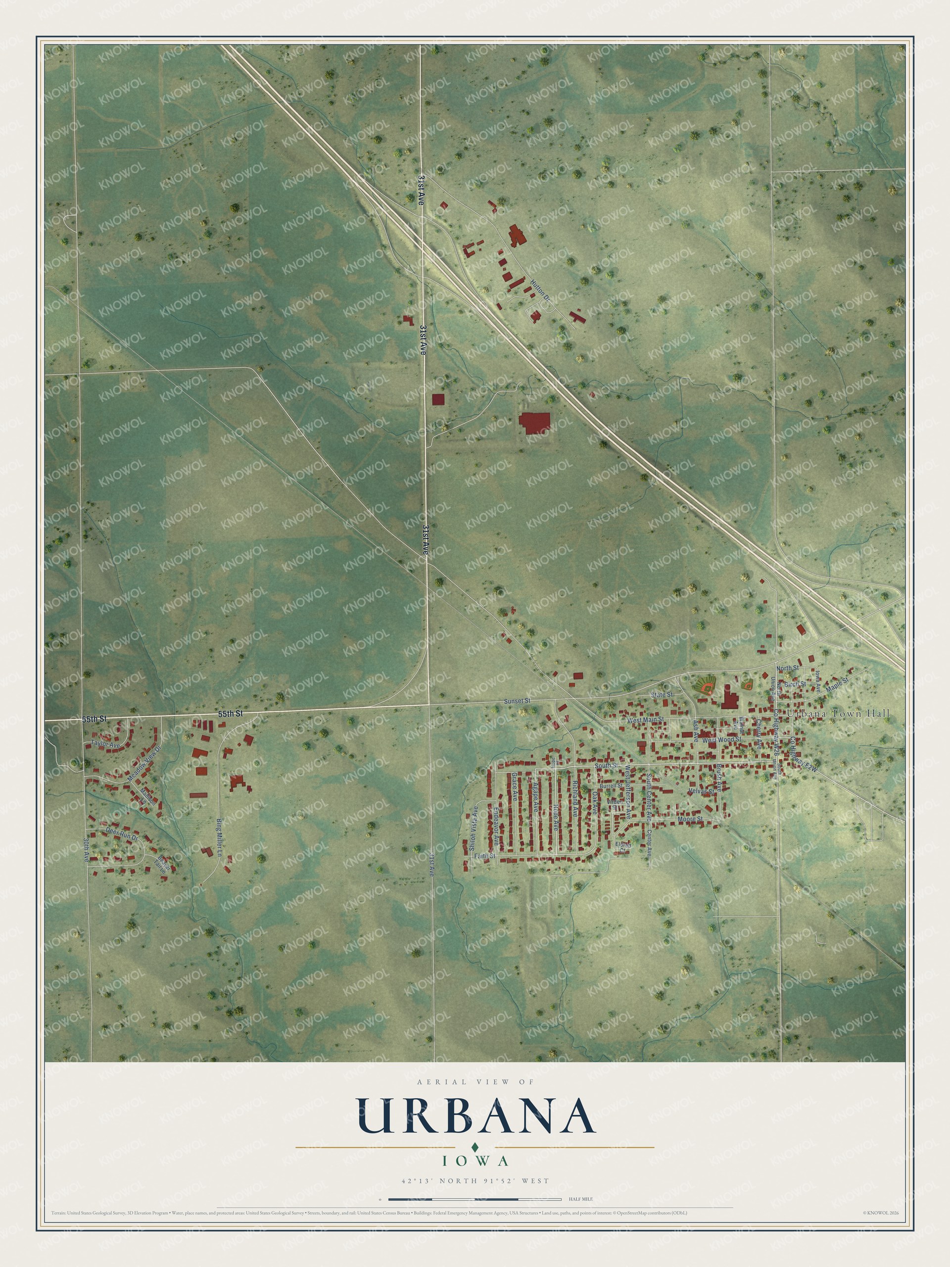 Watermarked full-map preview of Urbana, Iowa