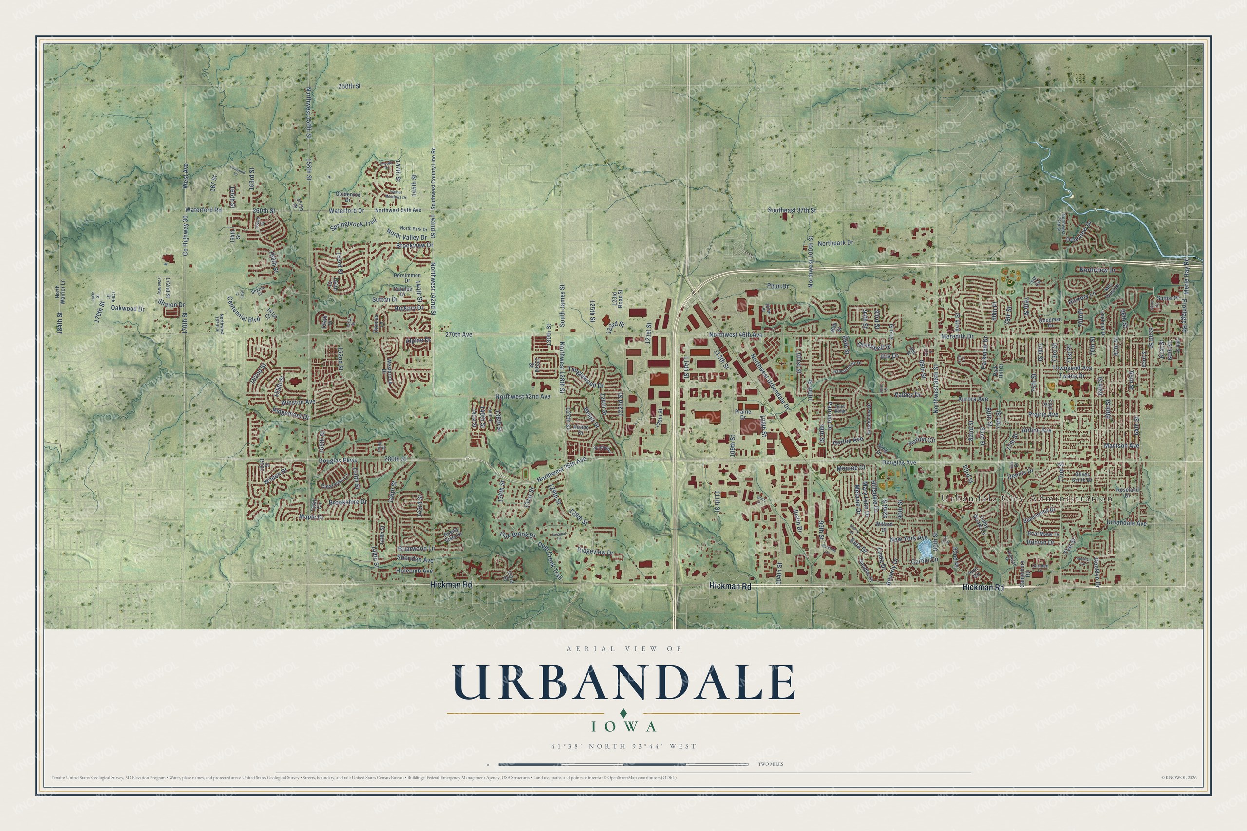 Watermarked full-map preview of Urbandale, Iowa