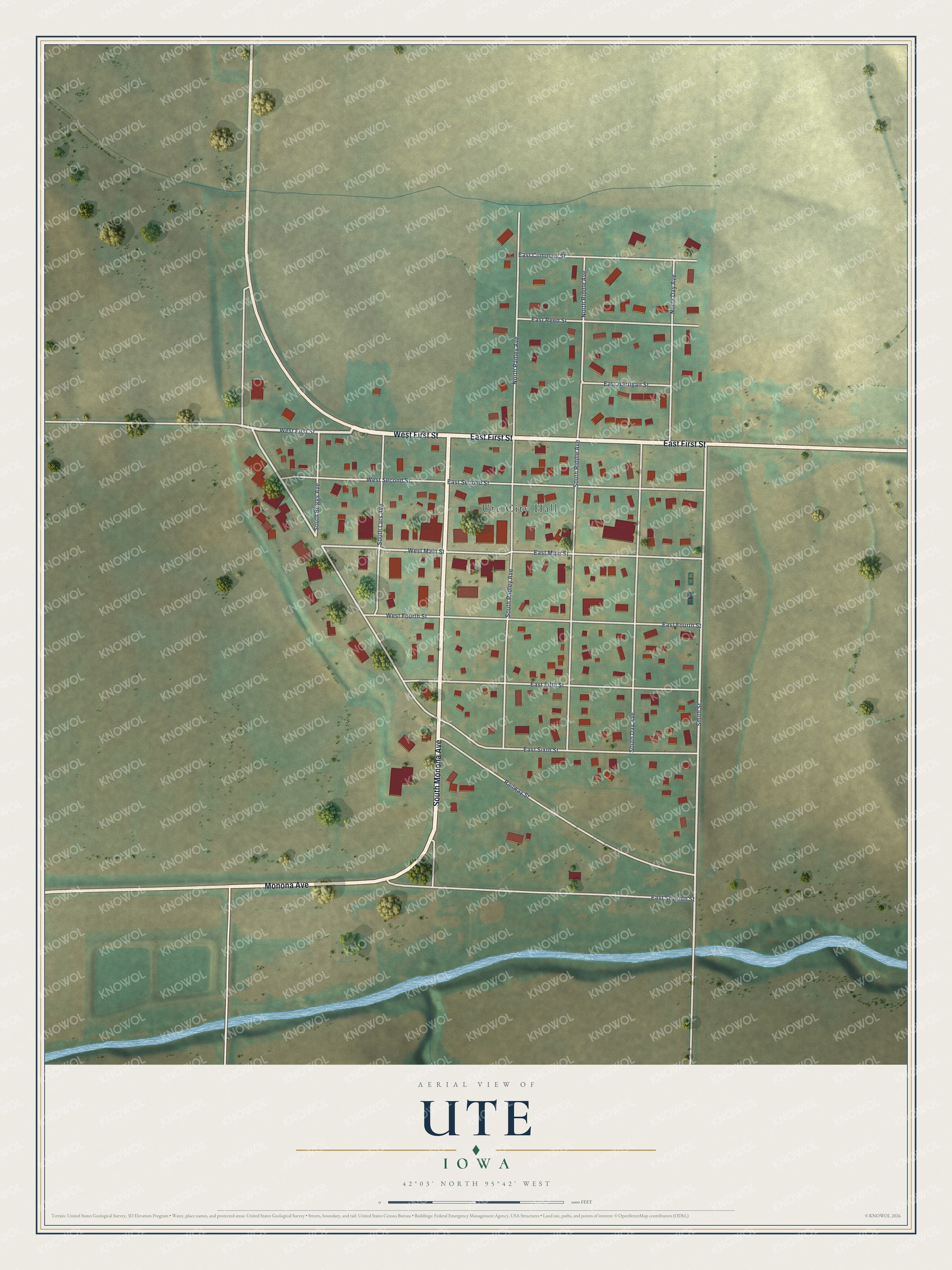 Watermarked full-map preview of Ute, Iowa