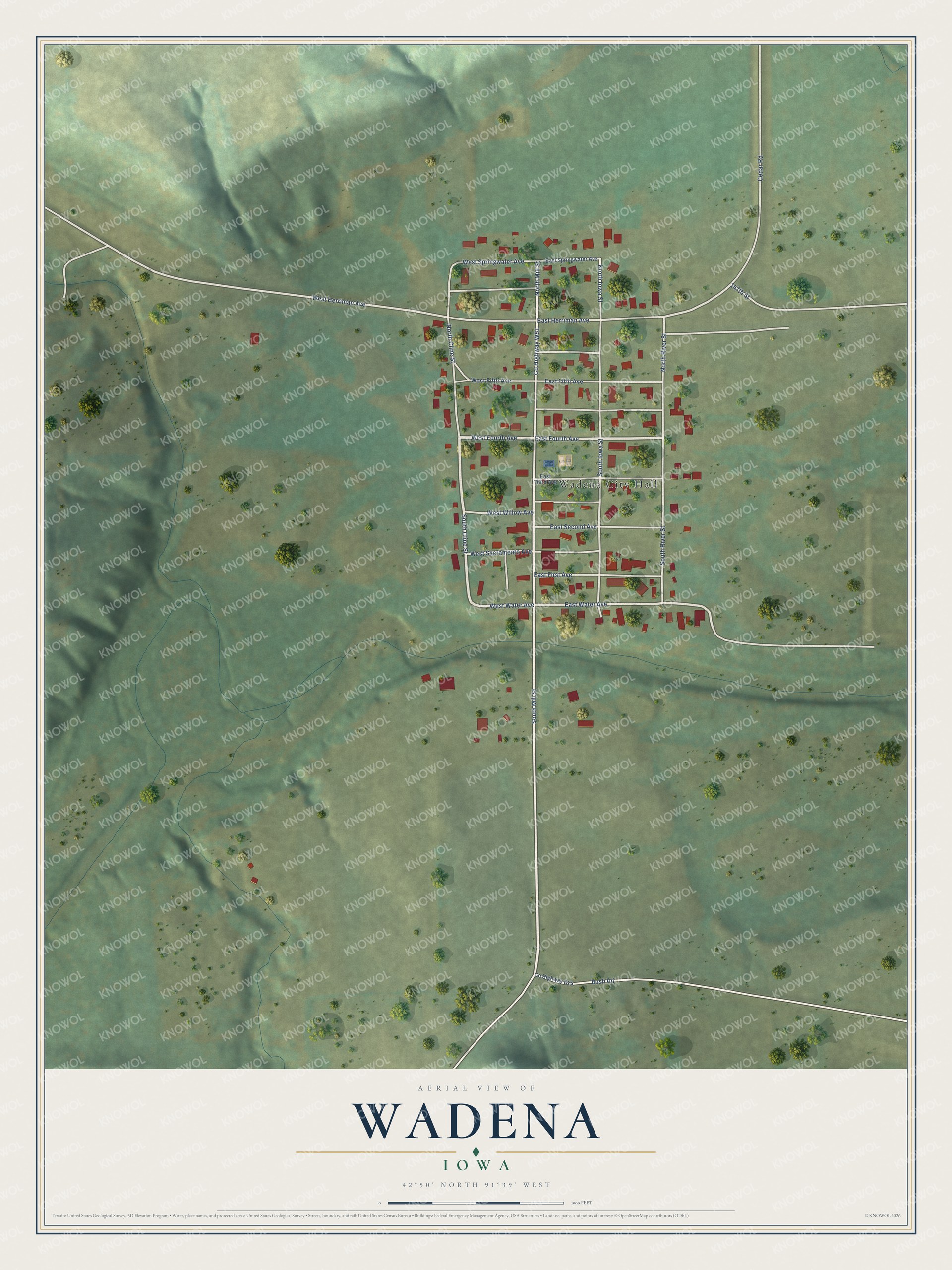 Watermarked full-map preview of Wadena, Iowa