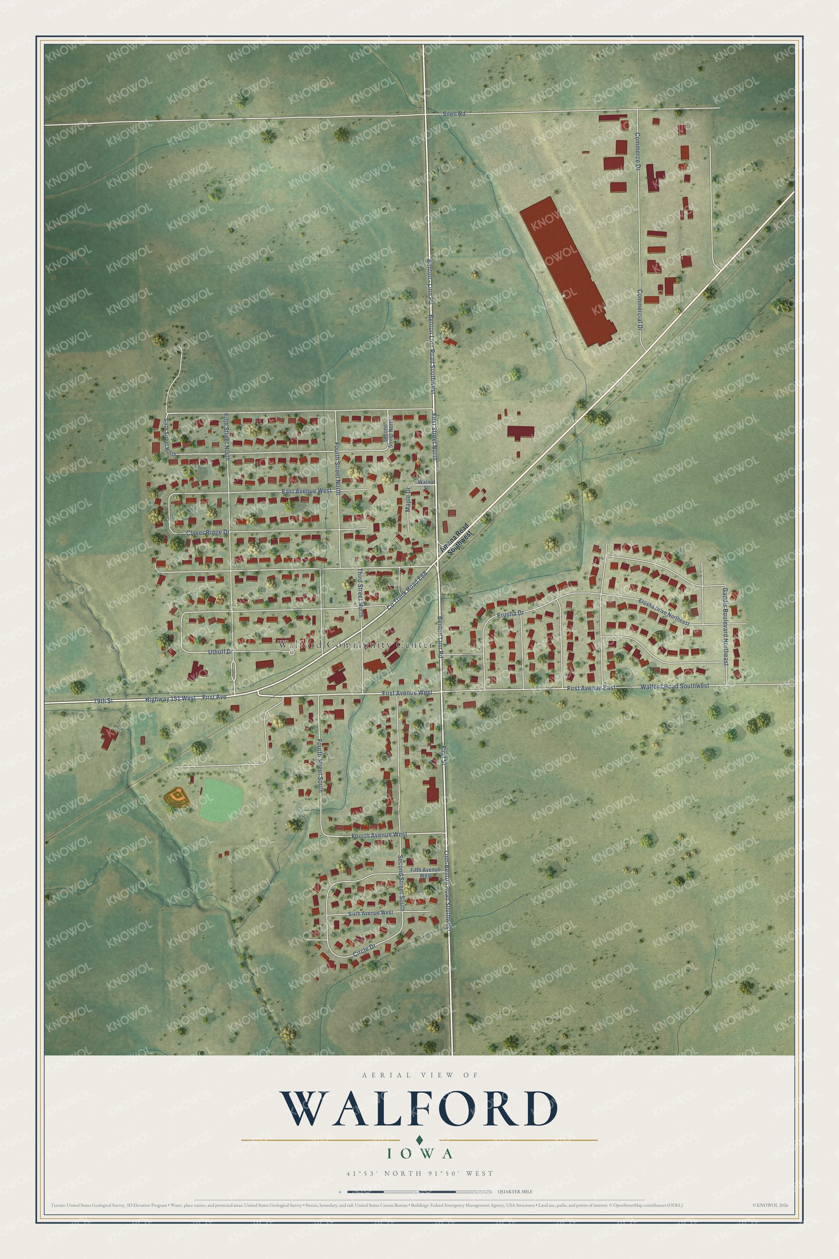 Watermarked full-map preview of Walford, Iowa