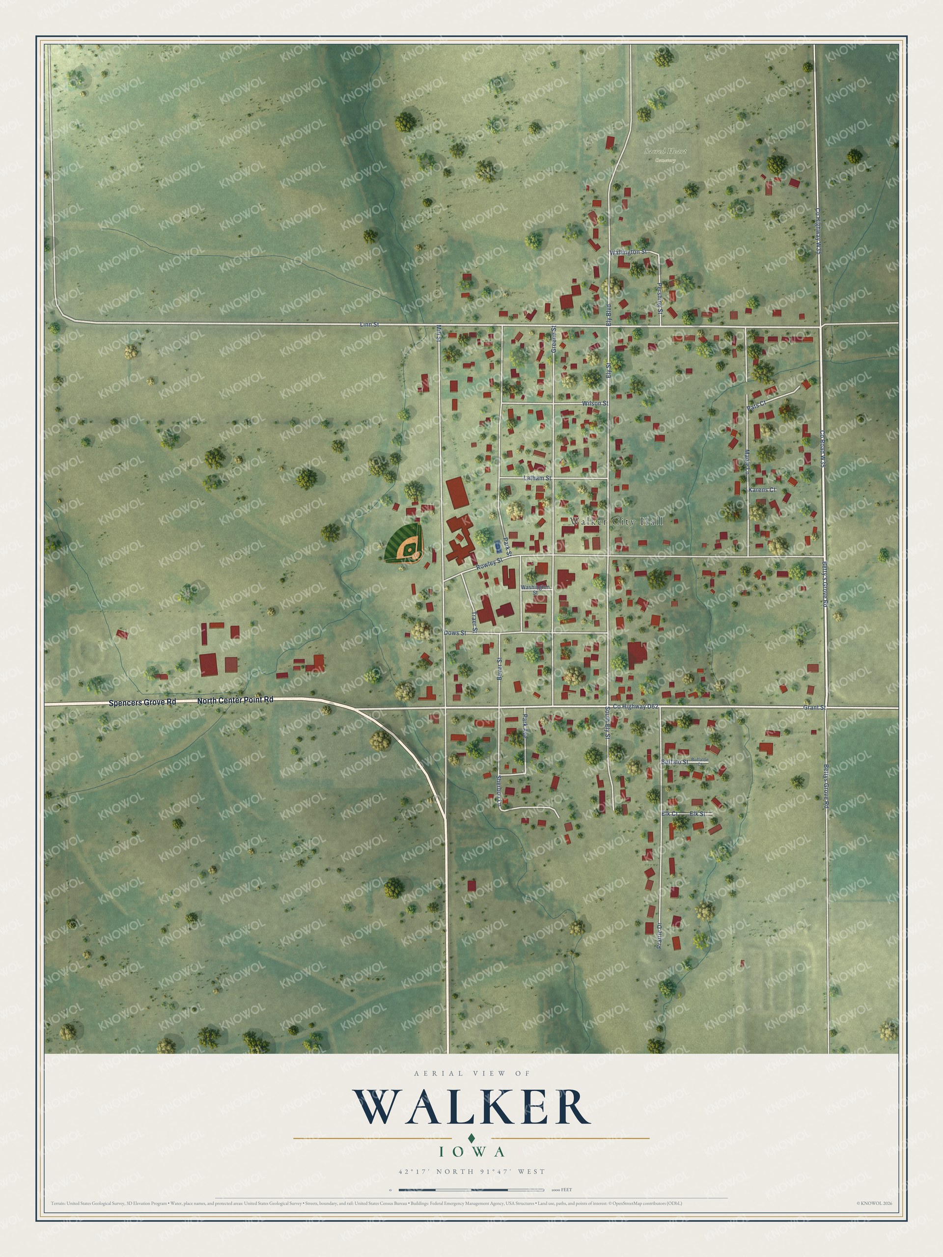 Watermarked full-map preview of Walker, Iowa