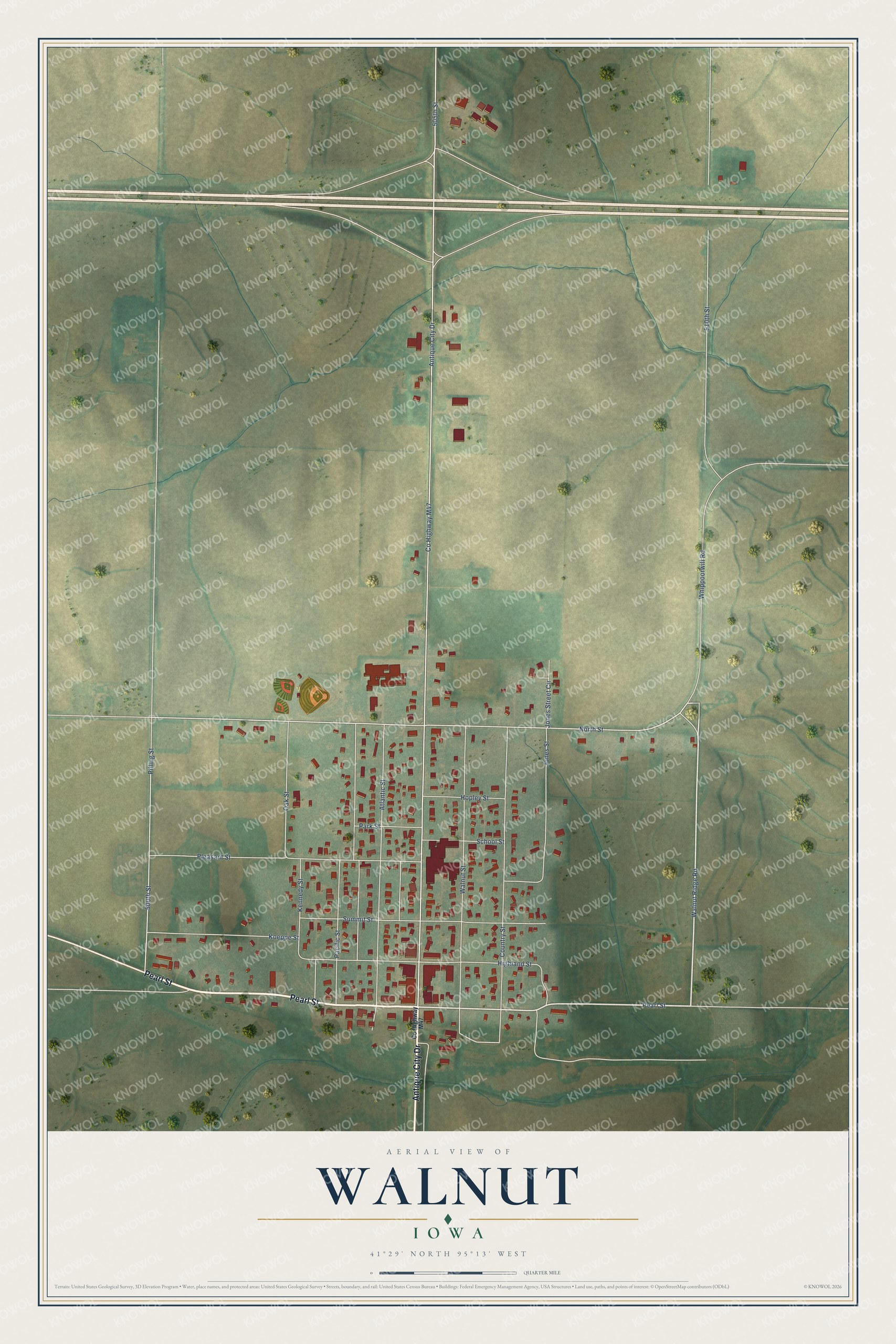 Watermarked full-map preview of Walnut, Iowa
