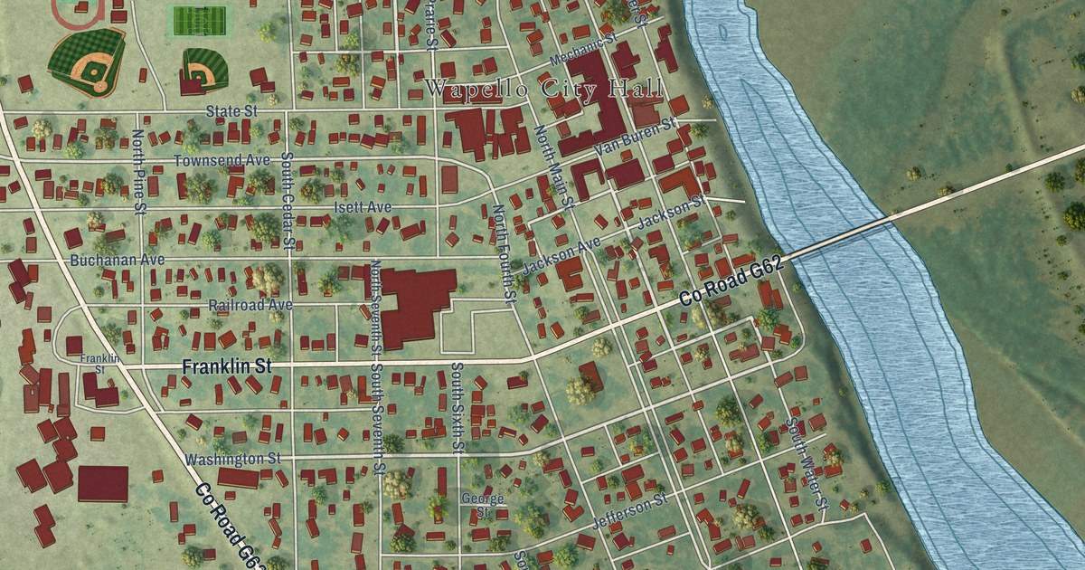 Map of Wapello, Iowa in 2026