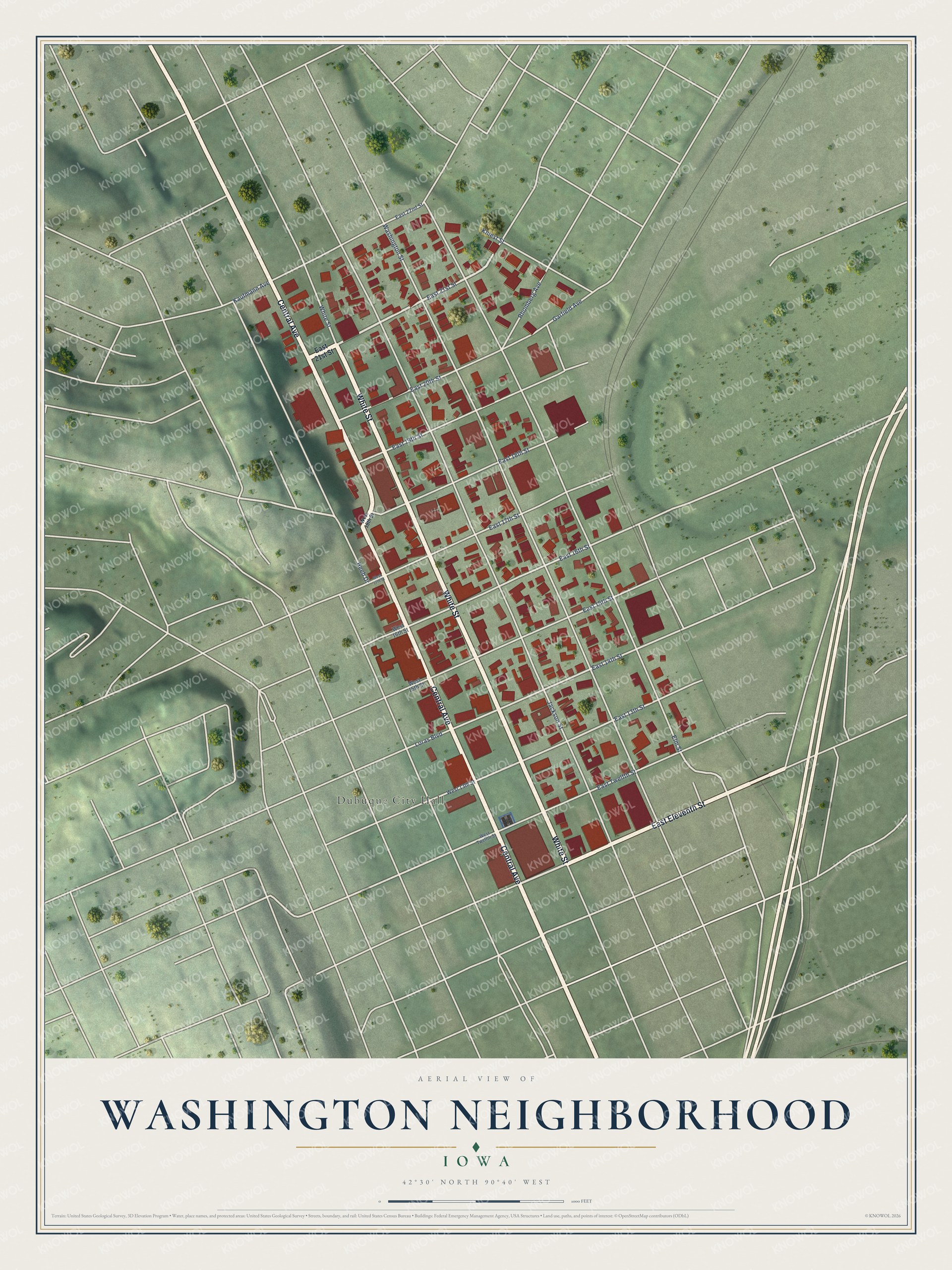 Watermarked full-map preview of Washington Neighborhood, Iowa