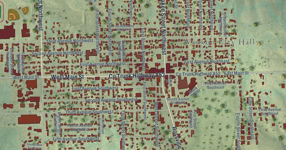 Map of Waukon, Iowa in 2026