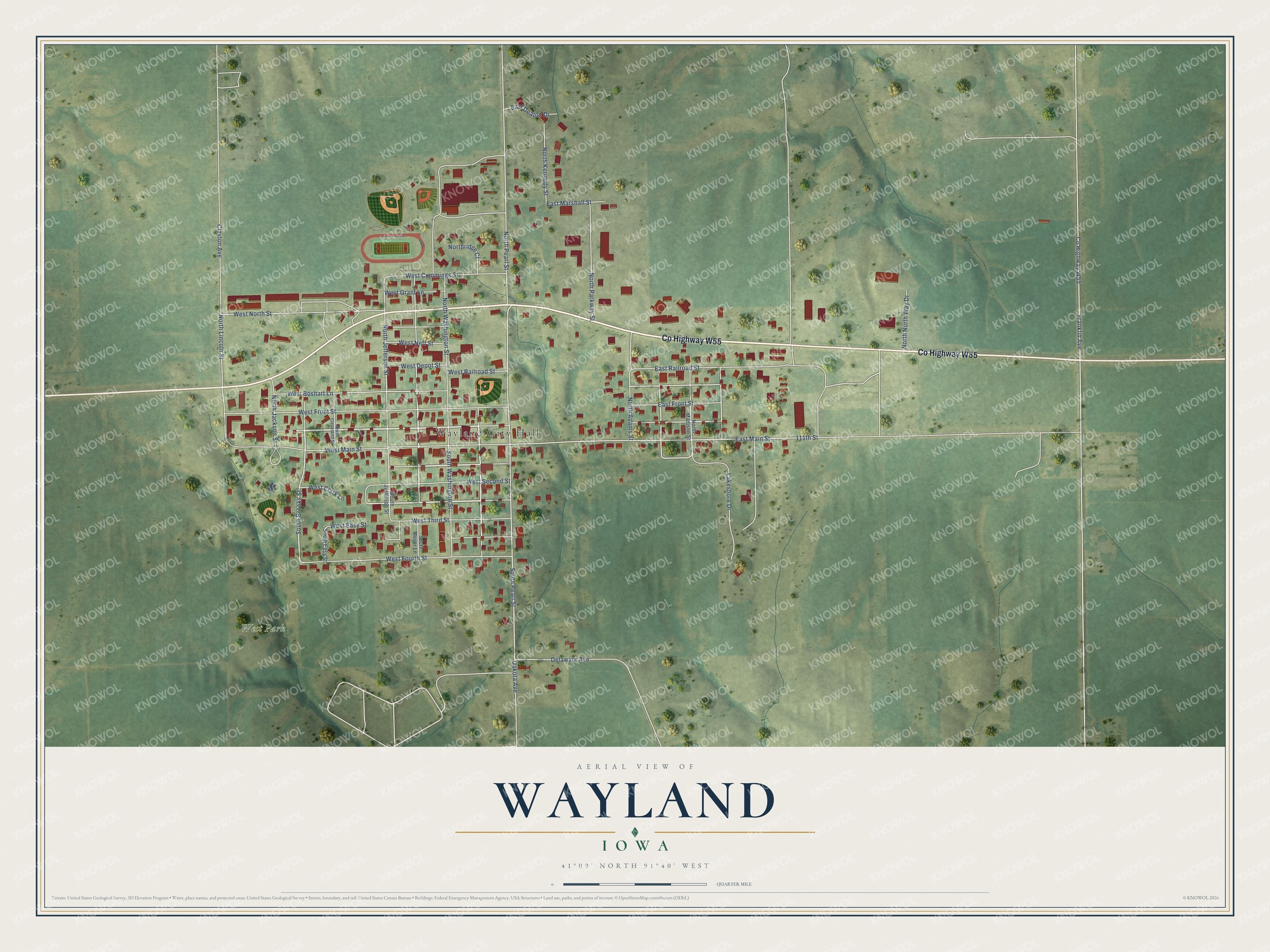 Watermarked full-map preview of Wayland, Iowa