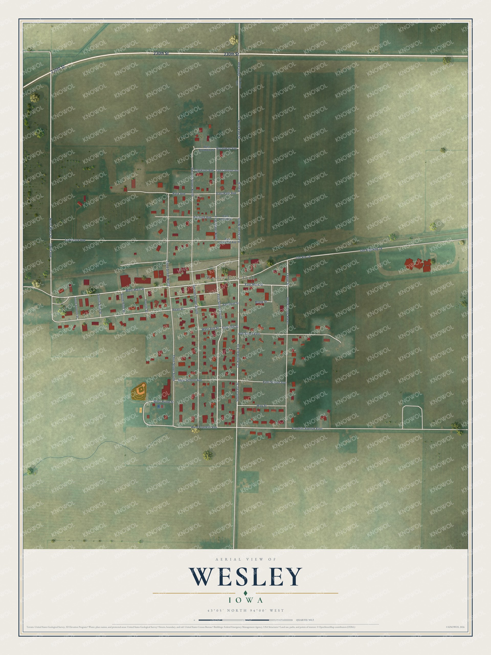 Watermarked full-map preview of Wesley, Iowa