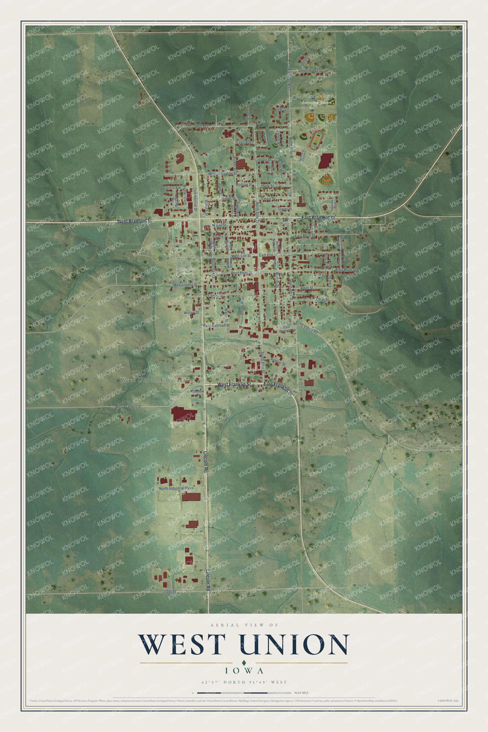 Watermarked full-map preview of West Union, Iowa