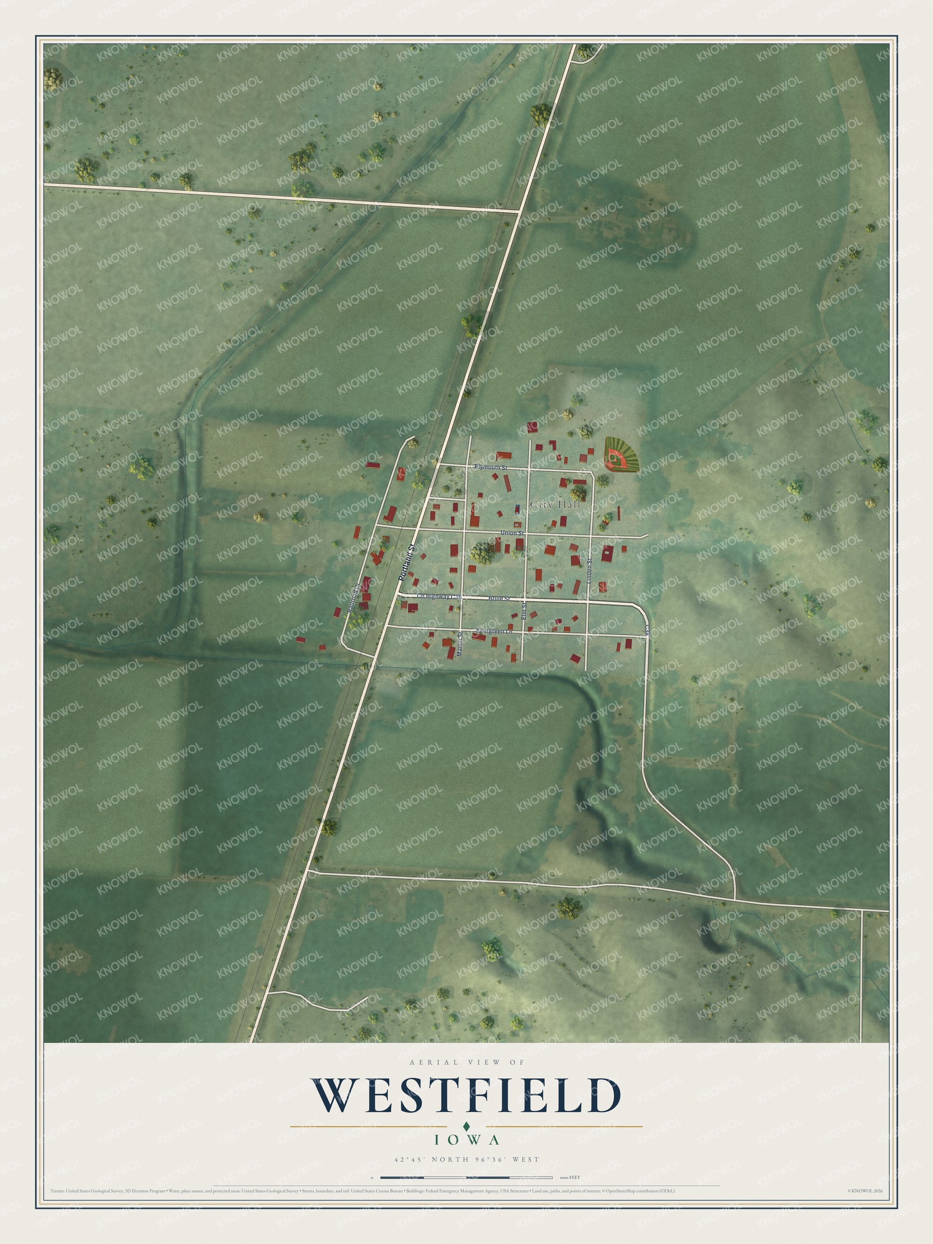 Watermarked full-map preview of Westfield, Iowa