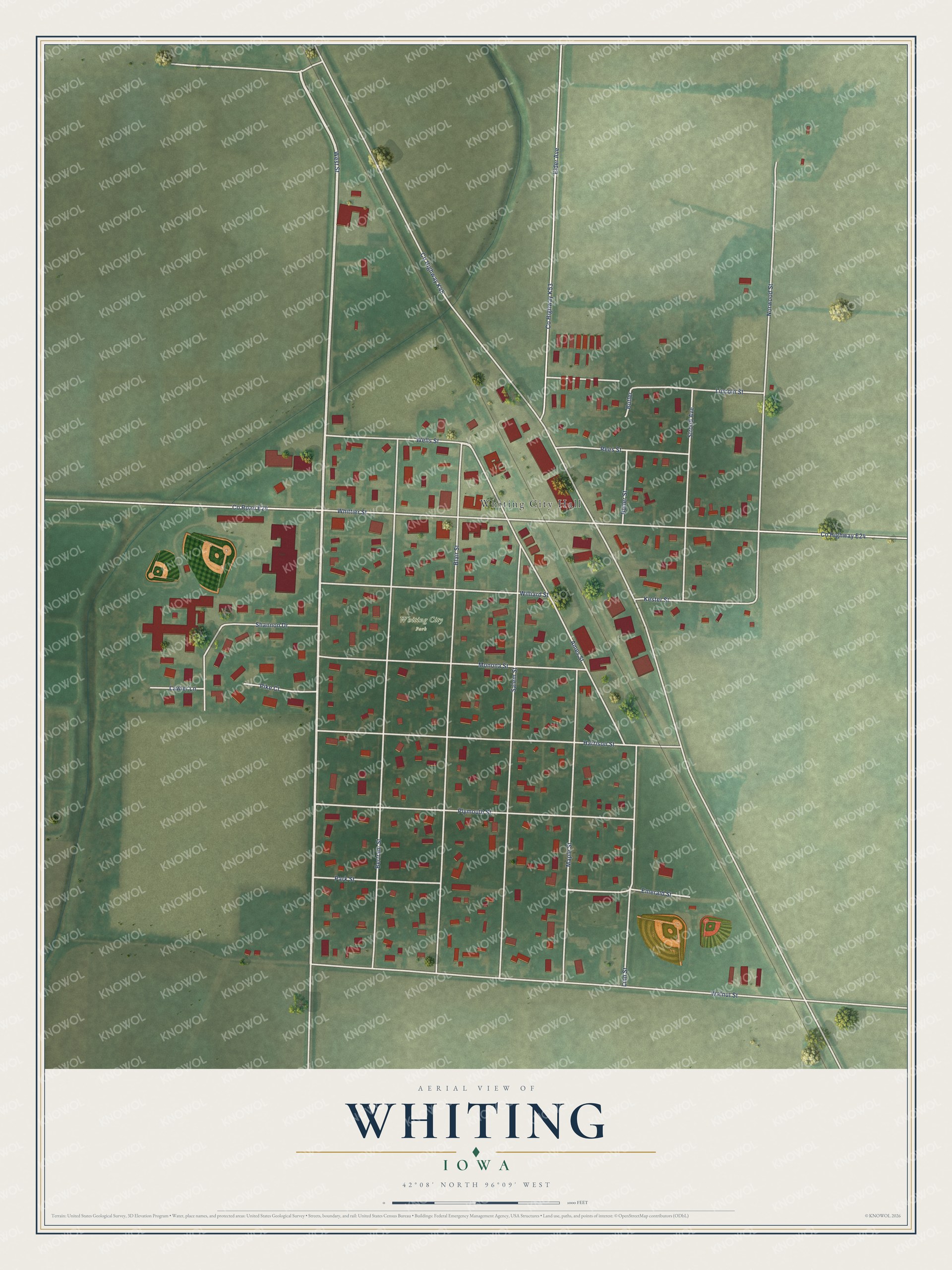 Watermarked full-map preview of Whiting, Iowa