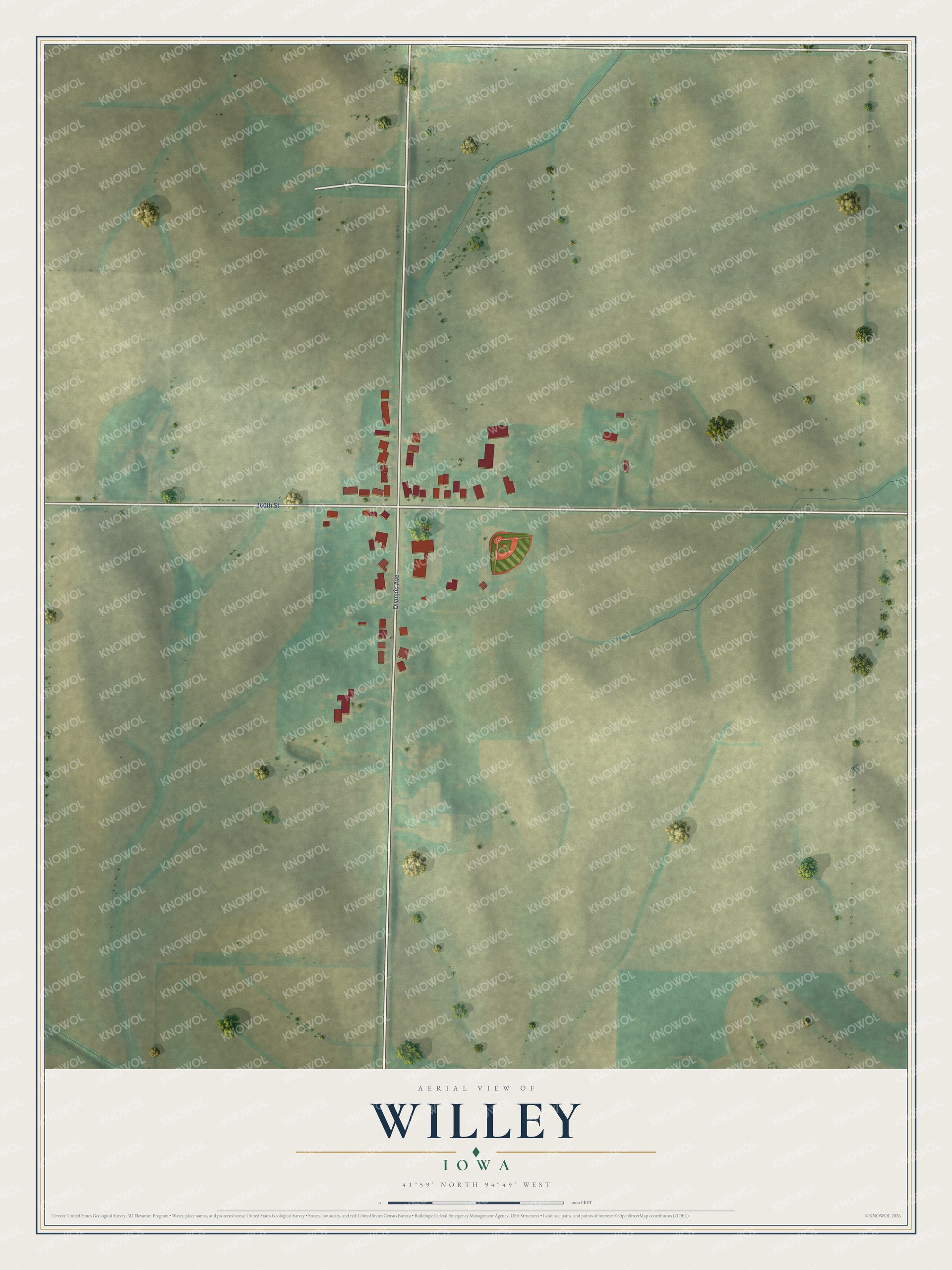 Watermarked full-map preview of Willey, Iowa