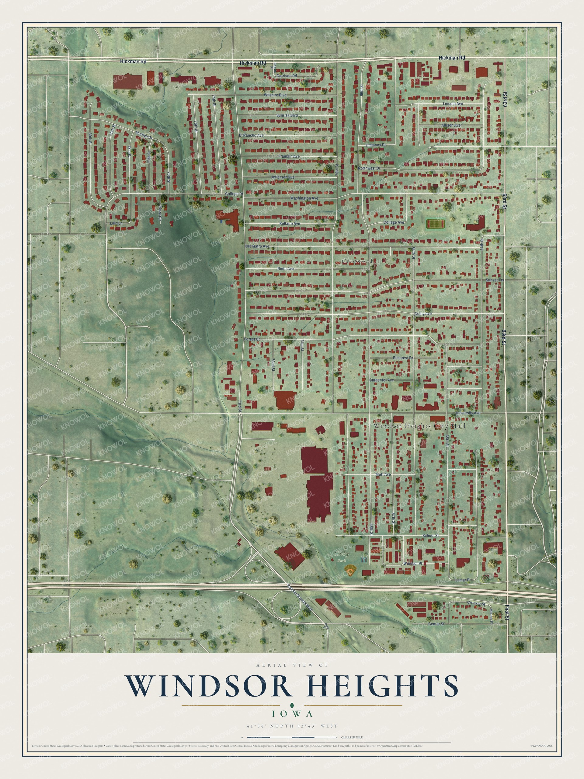 Watermarked full-map preview of Windsor Heights, Iowa