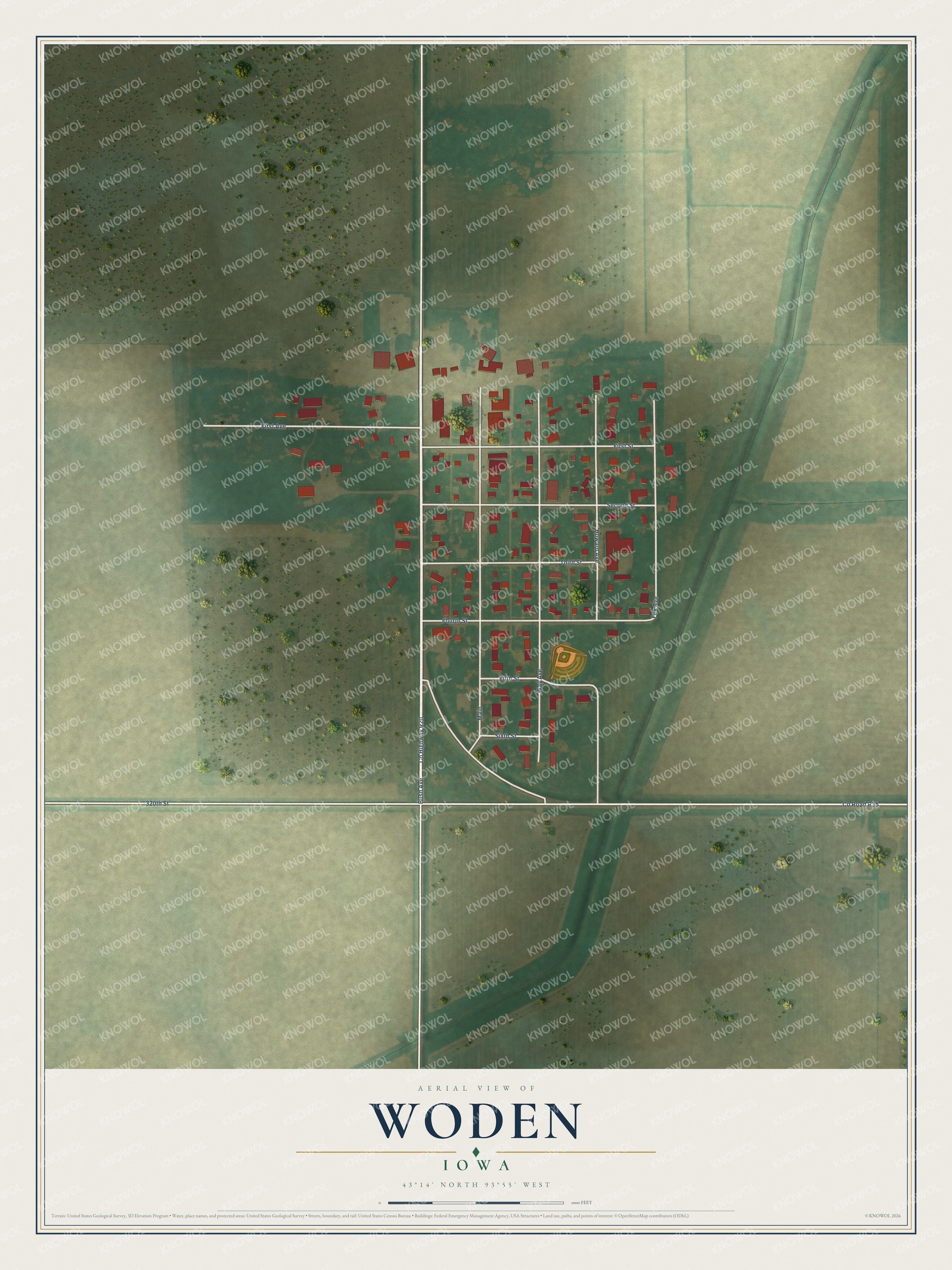 Watermarked full-map preview of Woden, Iowa